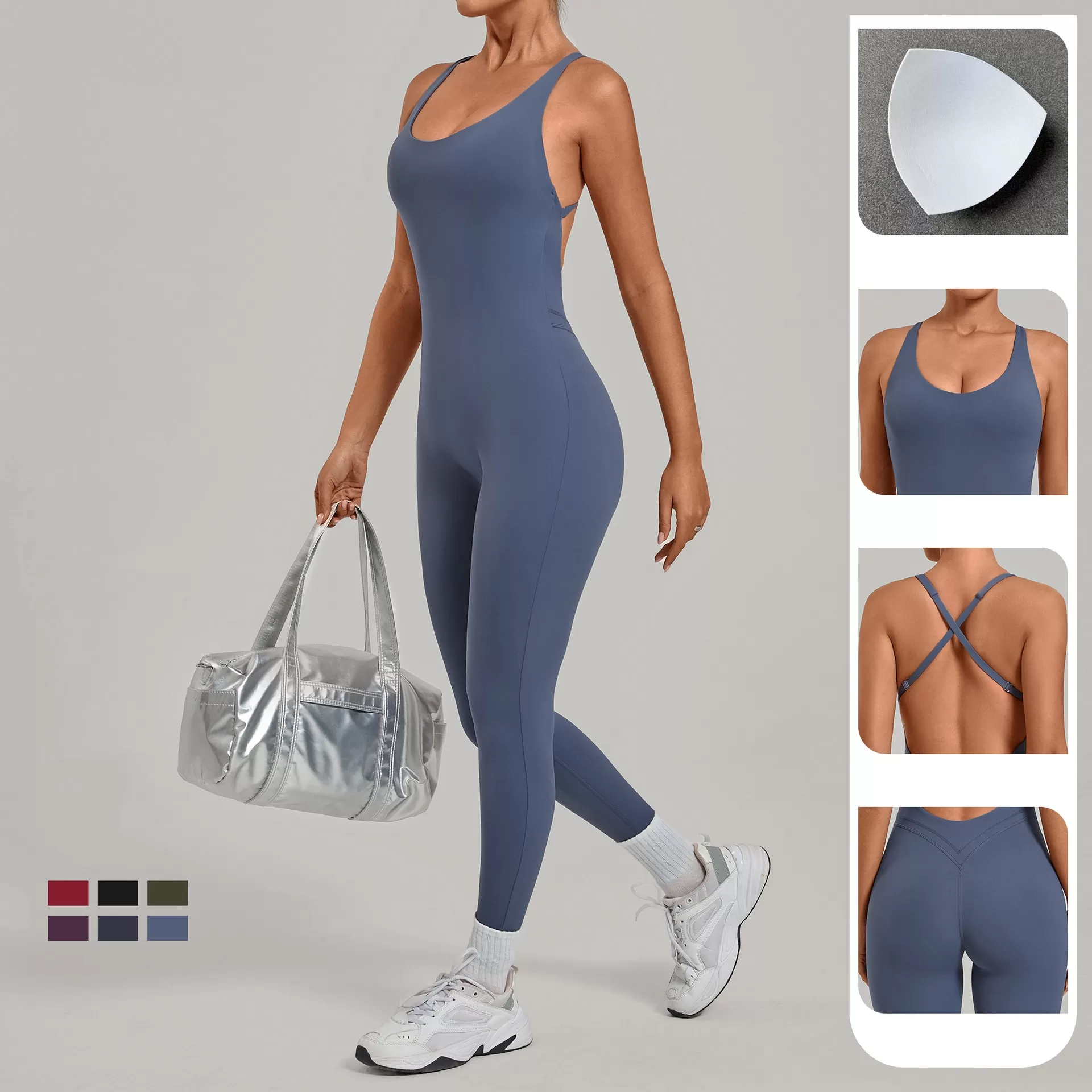 Women Gym Quick Dry One Piece Sports Yoga Jumpsuit Fitness Sleeveless Backless Bodysuits Playsuits for Ladies FGB12150