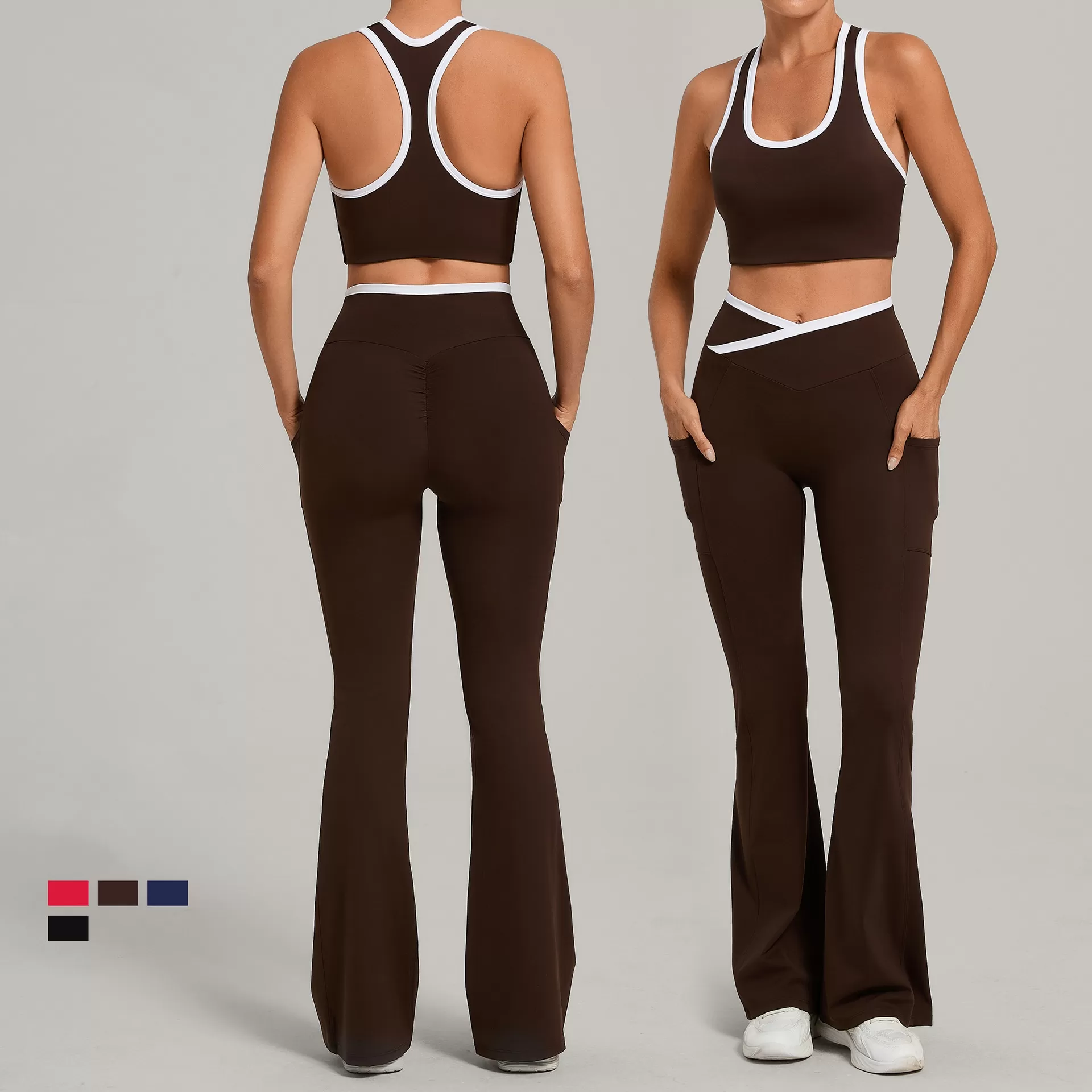 New Design Yoga Set Nylon Spandex Soft Fabric Activewear Singlets Top Bell-bottom Pants FGB4012+25129