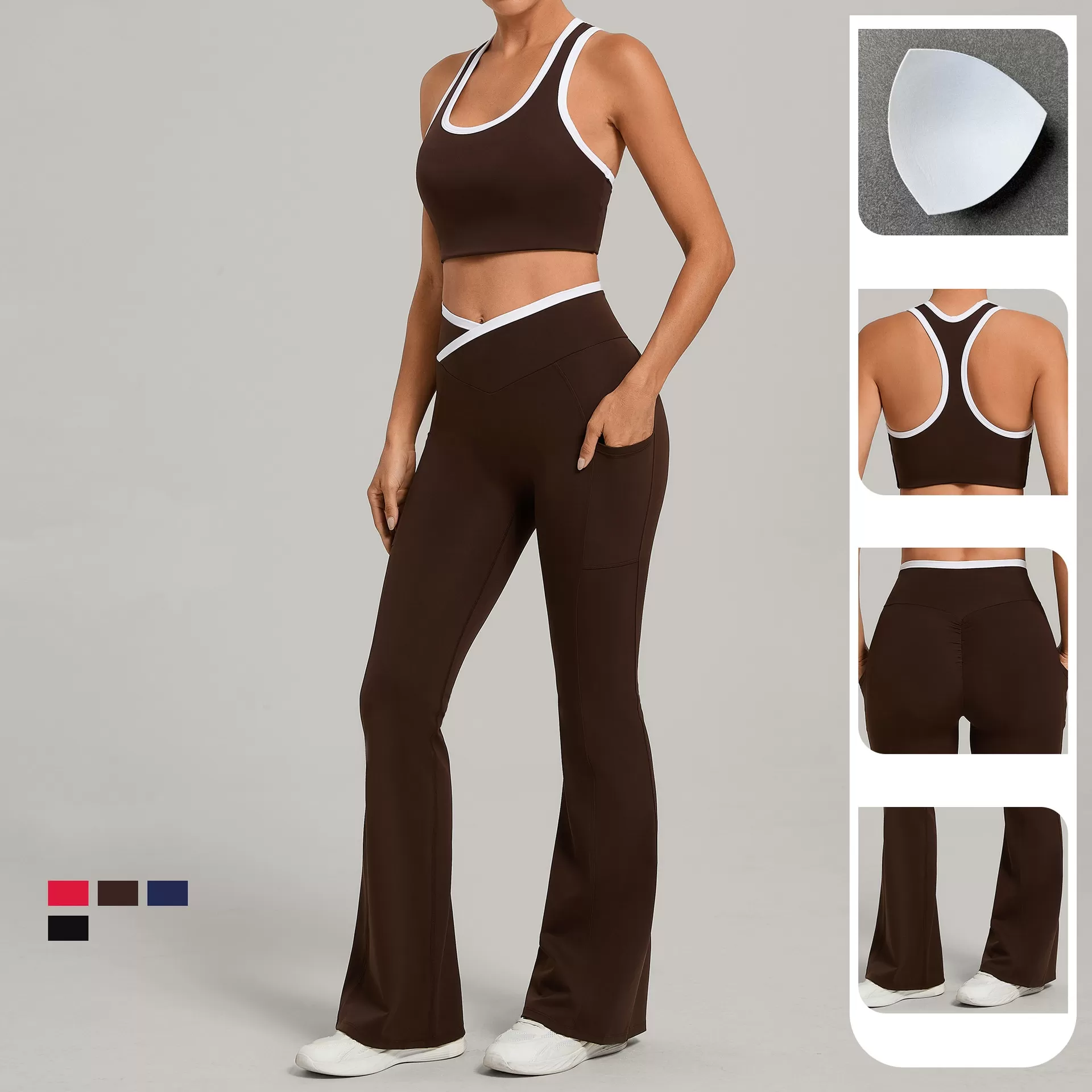 New Design Yoga Set Nylon Spandex Soft Fabric Activewear Singlets Top Bell-bottom Pants FGB4012+25129