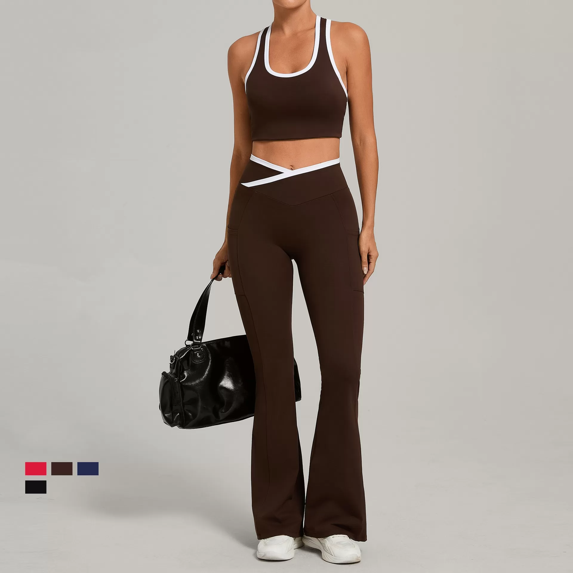 New Design Yoga Set Nylon Spandex Soft Fabric Activewear Singlets Top Bell-bottom Pants FGB4012+25129