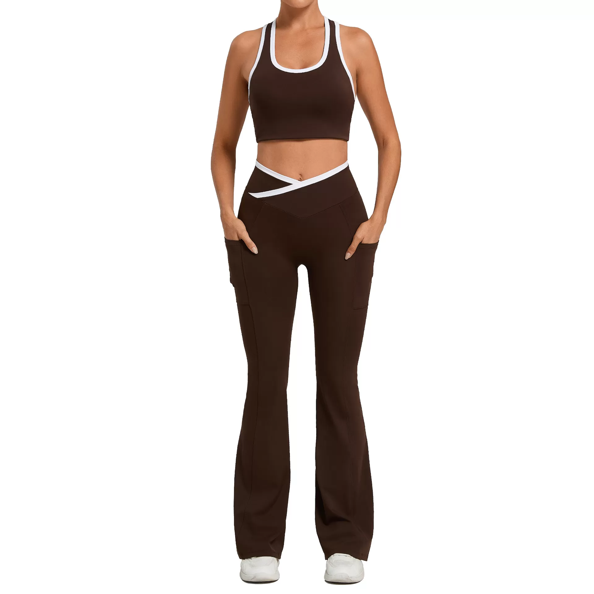 New Design Yoga Set Nylon Spandex Soft Fabric Activewear Singlets Top Bell-bottom Pants FGB4012+25129