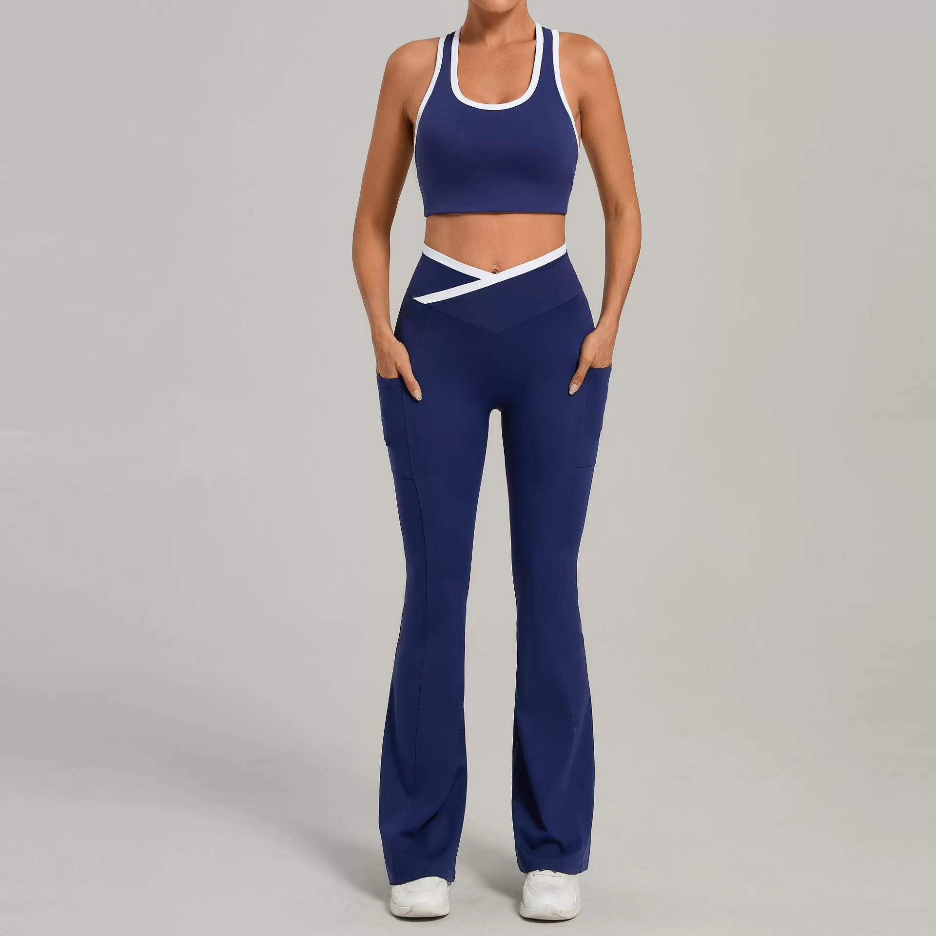 New Design Yoga Set Nylon Spandex Soft Fabric Activewear Singlets Top Bell-bottom Pants FGB4012+25129