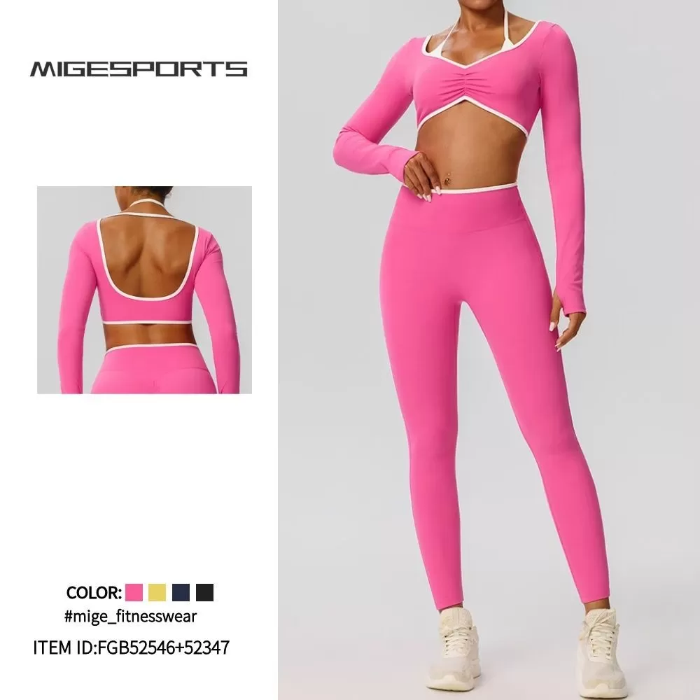 Gym Wear Yoga Activewear Workout Sets Fitness Women 2 Piece Long Sleeve Leggings Set Women Clothing FGB52546+52347