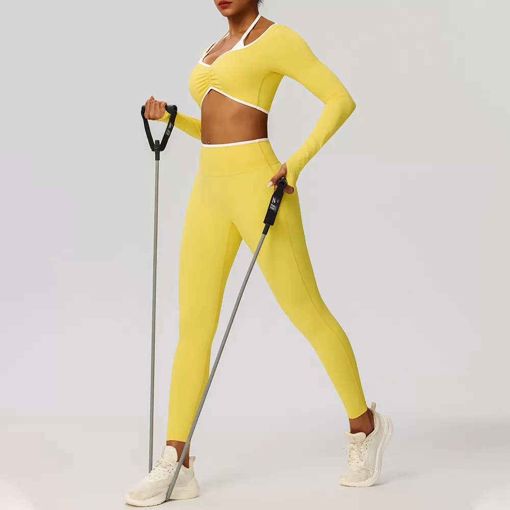 Gym Wear Yoga Activewear Workout Sets Fitness Women 2 Piece Long Sleeve Leggings Set Women Clothing FGB52546+52347