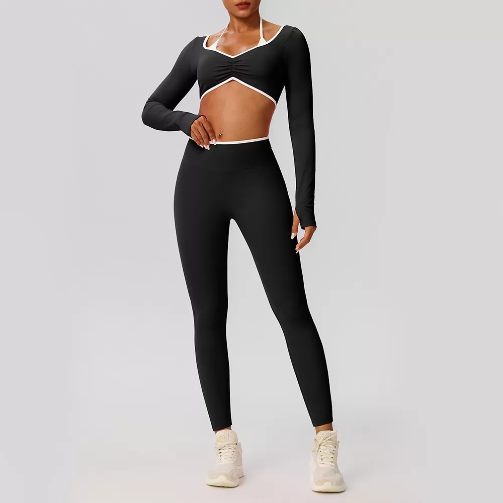 Gym Wear Yoga Activewear Workout Sets Fitness Women 2 Piece Long Sleeve Leggings Set Women Clothing FGB52546+52347