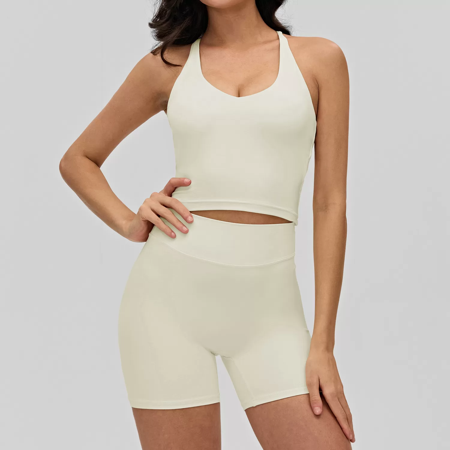 Cream singlets+shorts