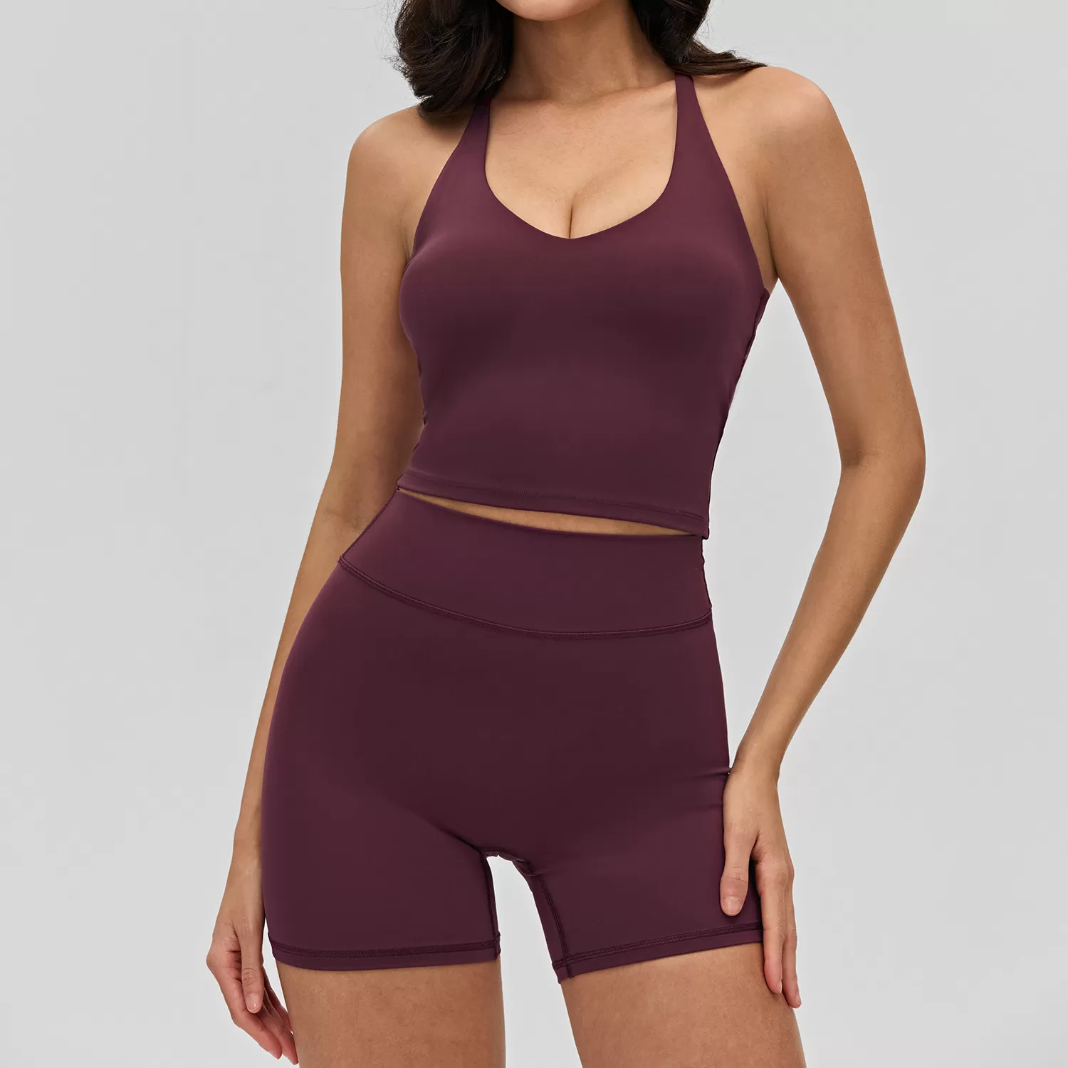 Burgundy singlets+shorts