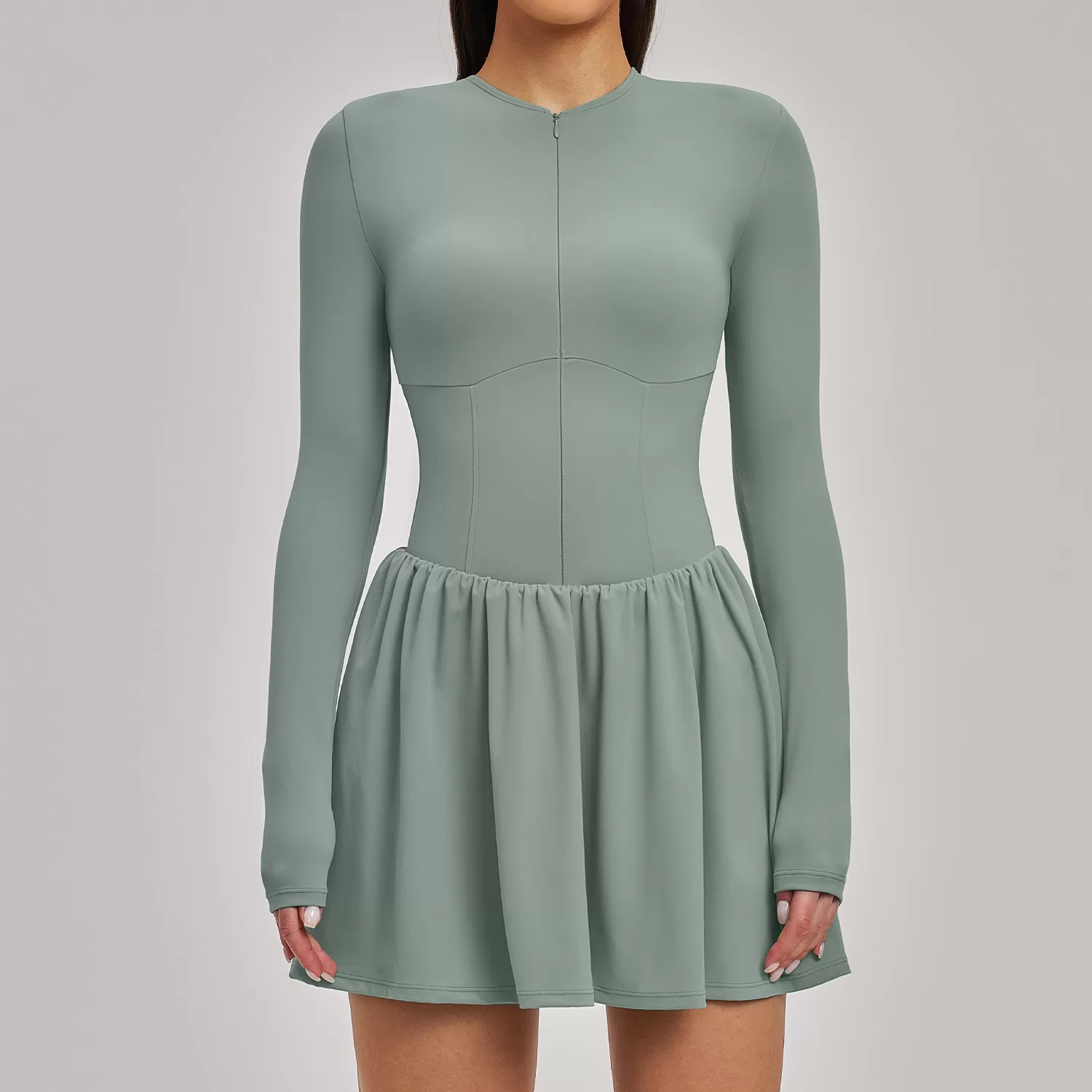 Long Sleeve Tennis Dress High Elastic Yoga Dress Sexy One Piece Gym Dress for Women FGBFLT9577