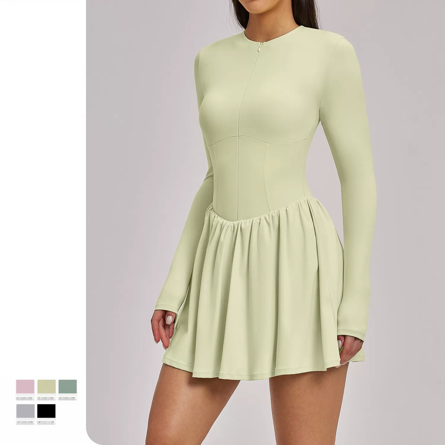 Long Sleeve Tennis Dress High Elastic Yoga Dress Sexy One Piece Gym Dress for Women FGBFLT9577