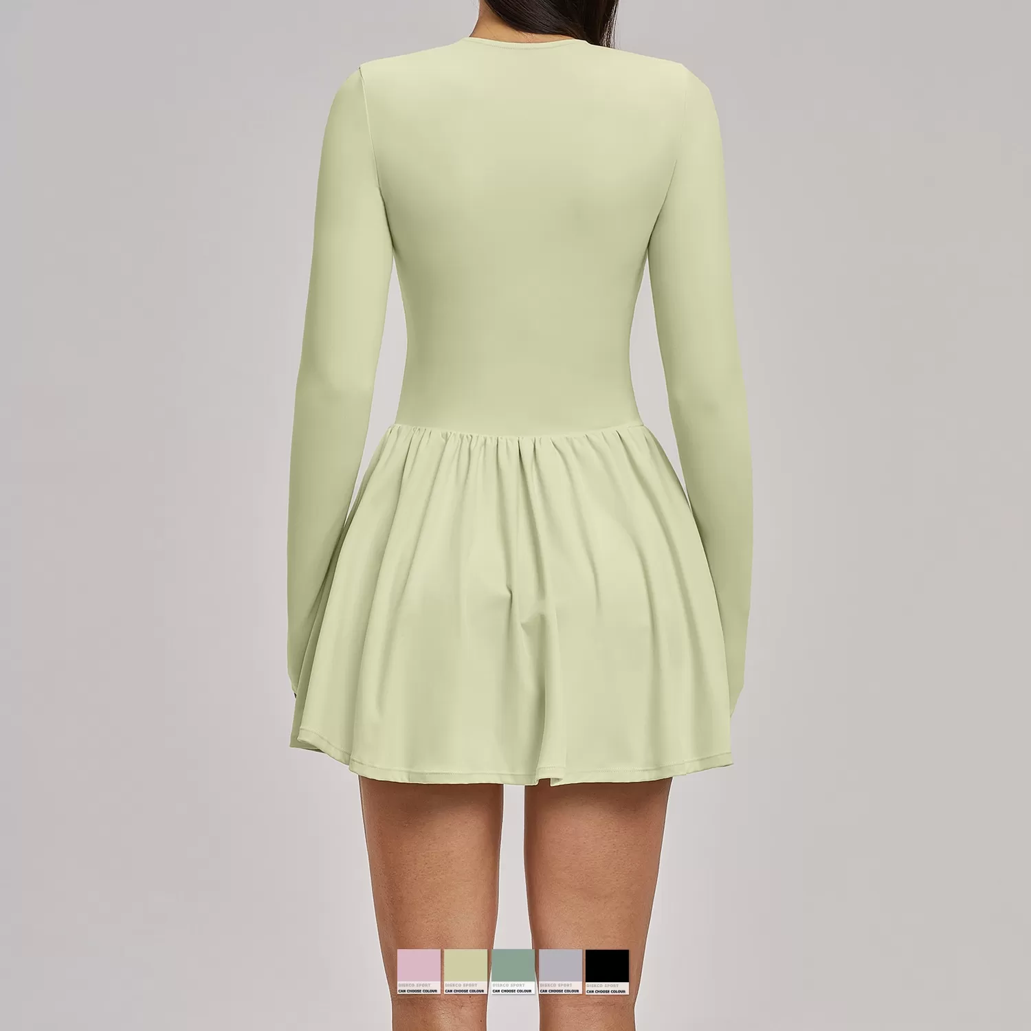 Long Sleeve Tennis Dress High Elastic Yoga Dress Sexy One Piece Gym Dress for Women FGBFLT9577