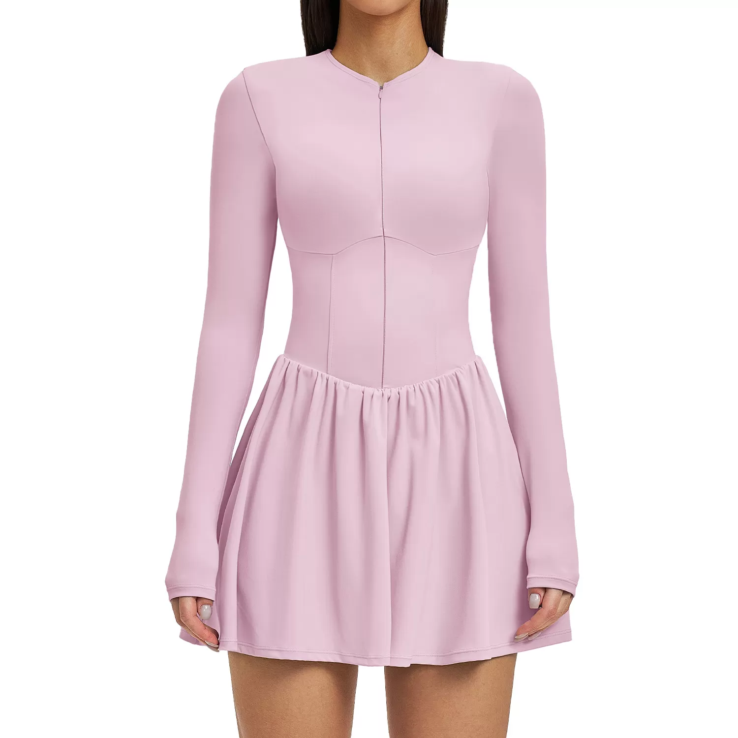 Long Sleeve Tennis Dress High Elastic Yoga Dress Sexy One Piece Gym Dress for Women FGBFLT9577