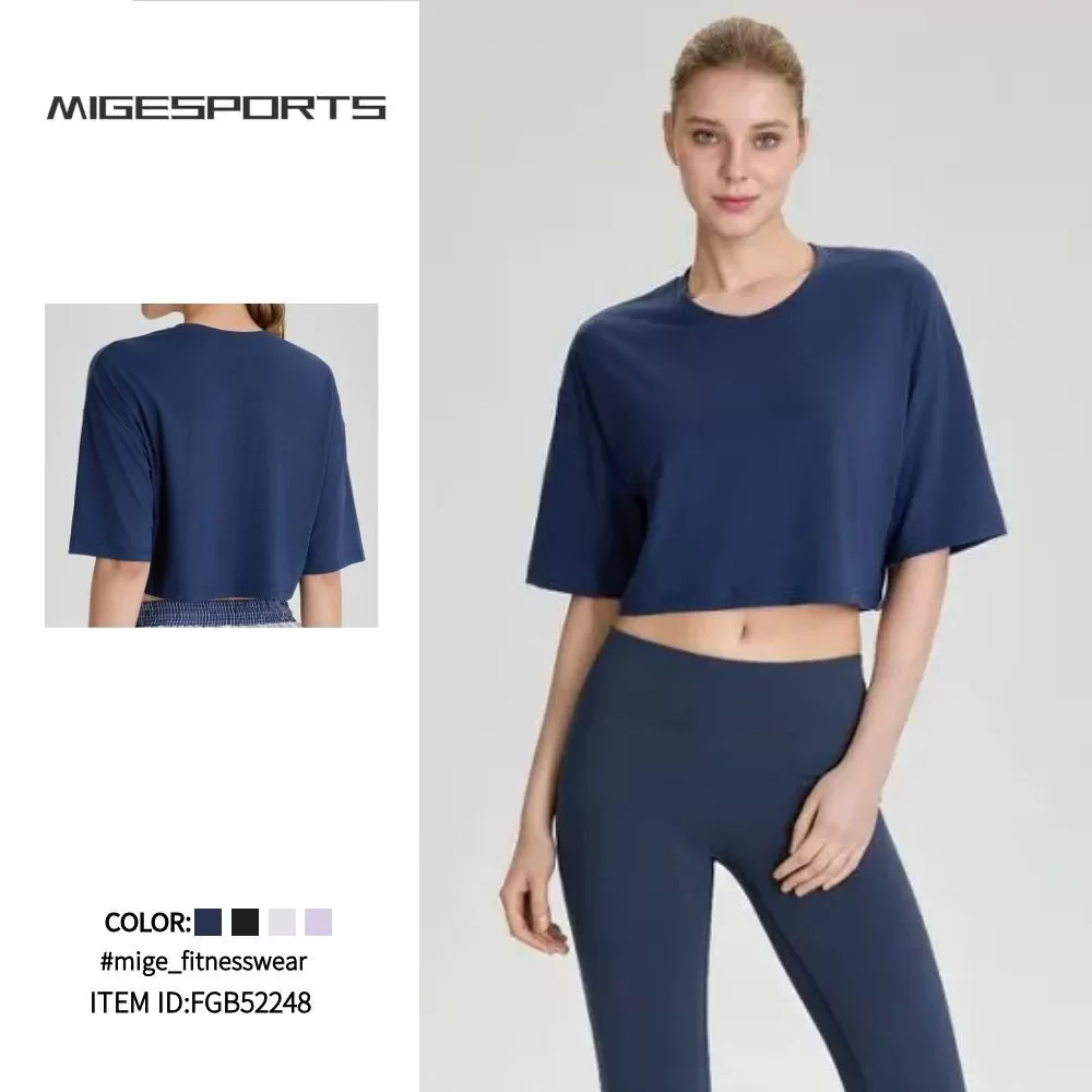 Women'S Round Neck Short Sleeve Crop Top Oversize Tshirt Blank High Quality Boxy Top for Women FGB52248