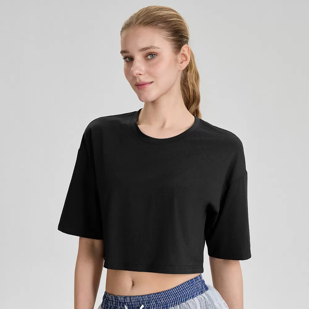 Women'S Round Neck Short Sleeve Crop Top Oversize Tshirt Blank High Quality Boxy Top for Women FGB52248