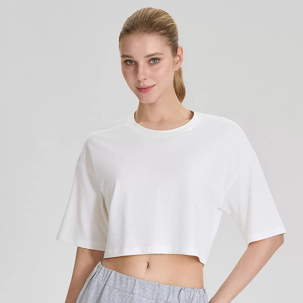 Women'S Round Neck Short Sleeve Crop Top Oversize Tshirt Blank High Quality Boxy Top for Women FGB52248