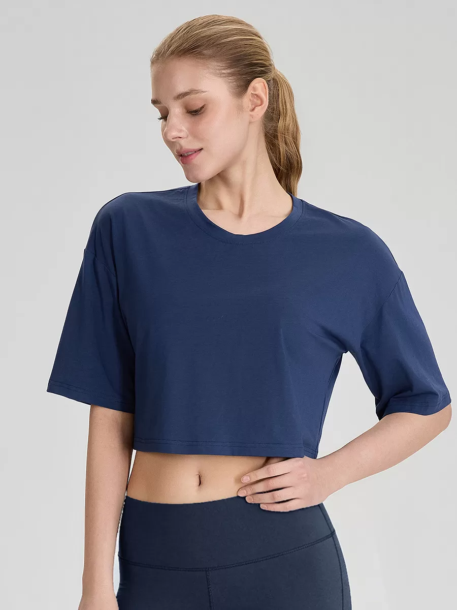 Women'S Round Neck Short Sleeve Crop Top Oversize Tshirt Blank High Quality Boxy Top for Women FGB52248