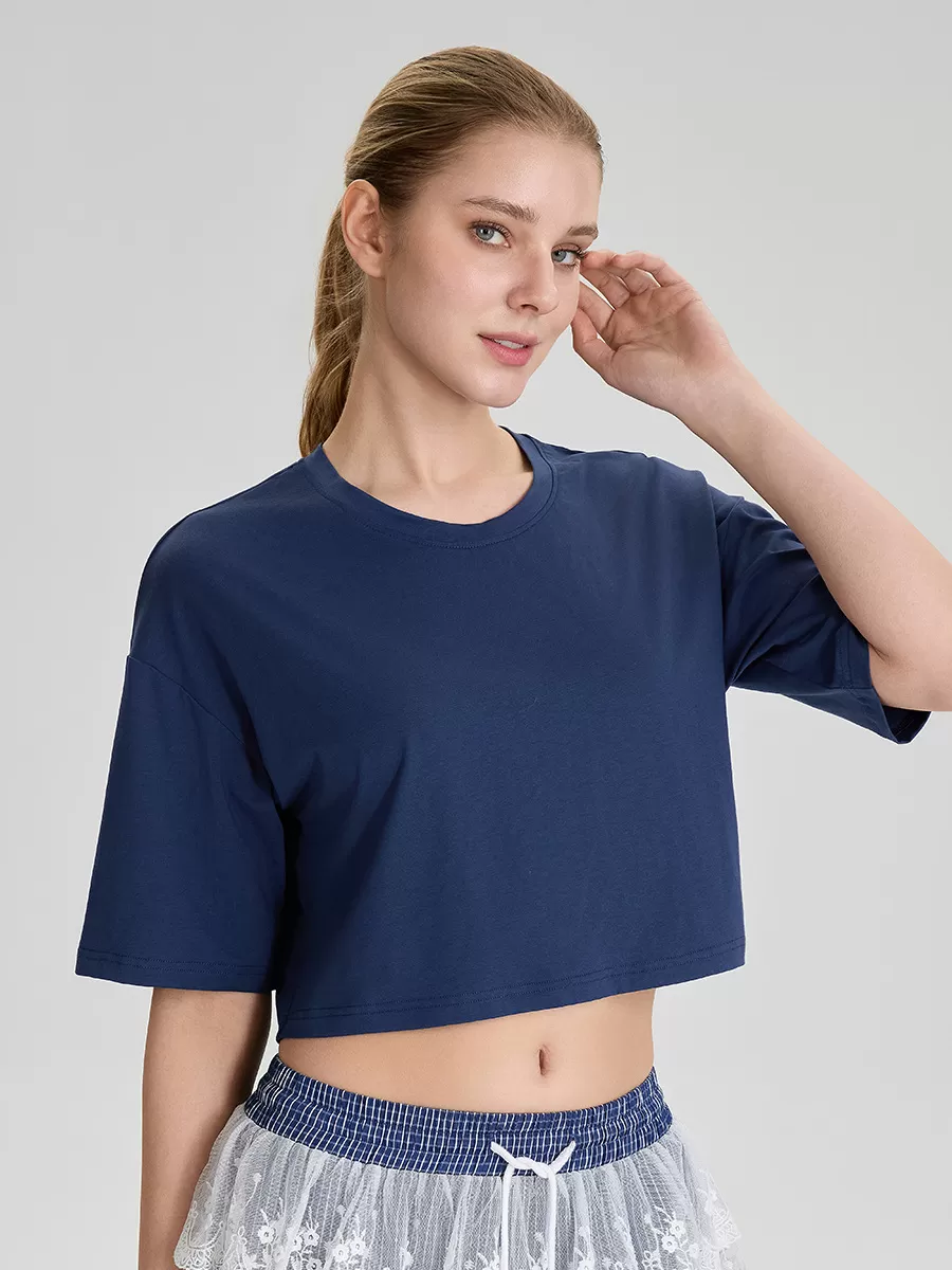 Women'S Round Neck Short Sleeve Crop Top Oversize Tshirt Blank High Quality Boxy Top for Women FGB52248