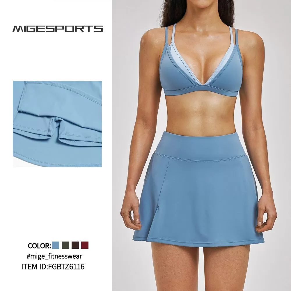 Women Active Wear Yoga Bra and Shorts Set Casual Fitness Tennis Skirts Suits Yoga Sets FGBTZ6116
