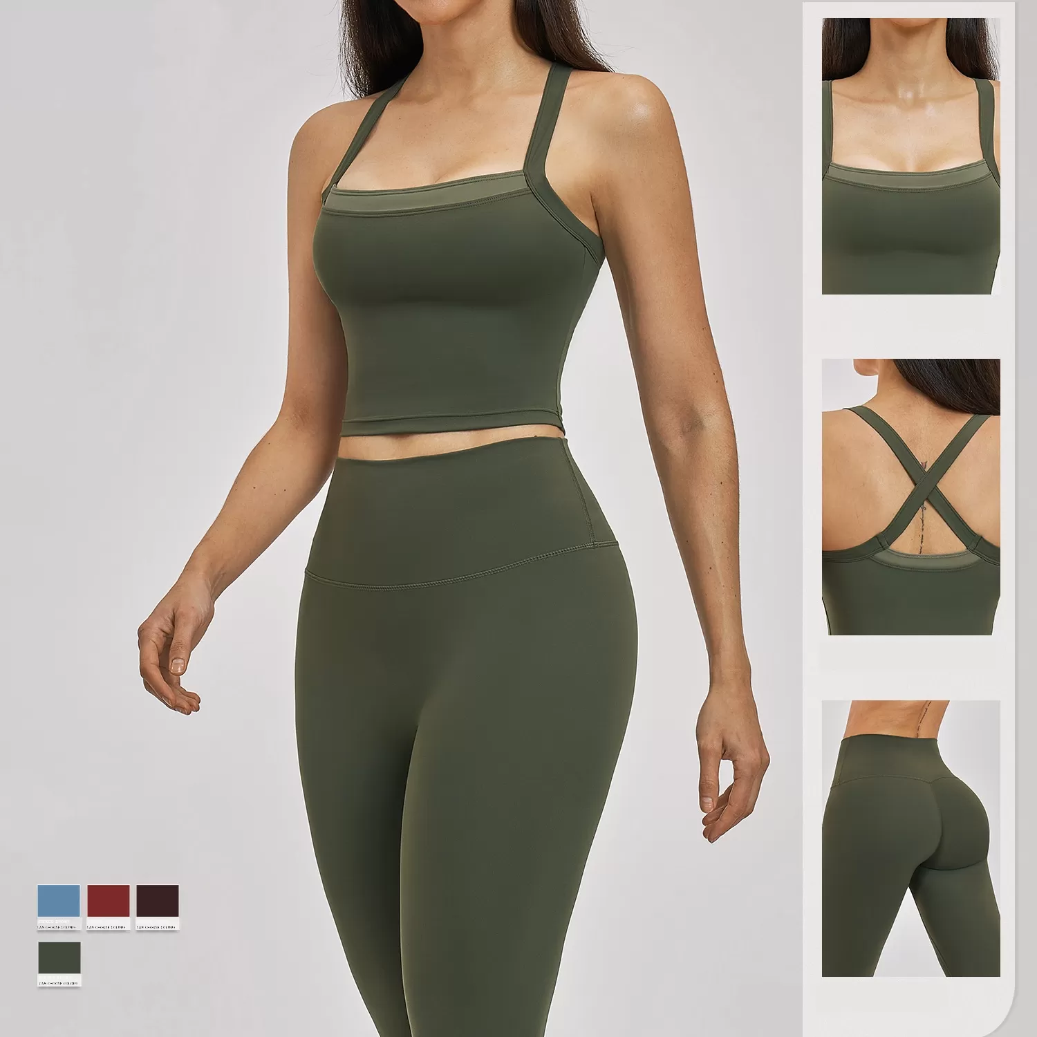 Womens Workout Clothing Sports Singlets Leggings 2 Piece Suit Gym Fitness Sets Yoga Set  FGBTZ6116