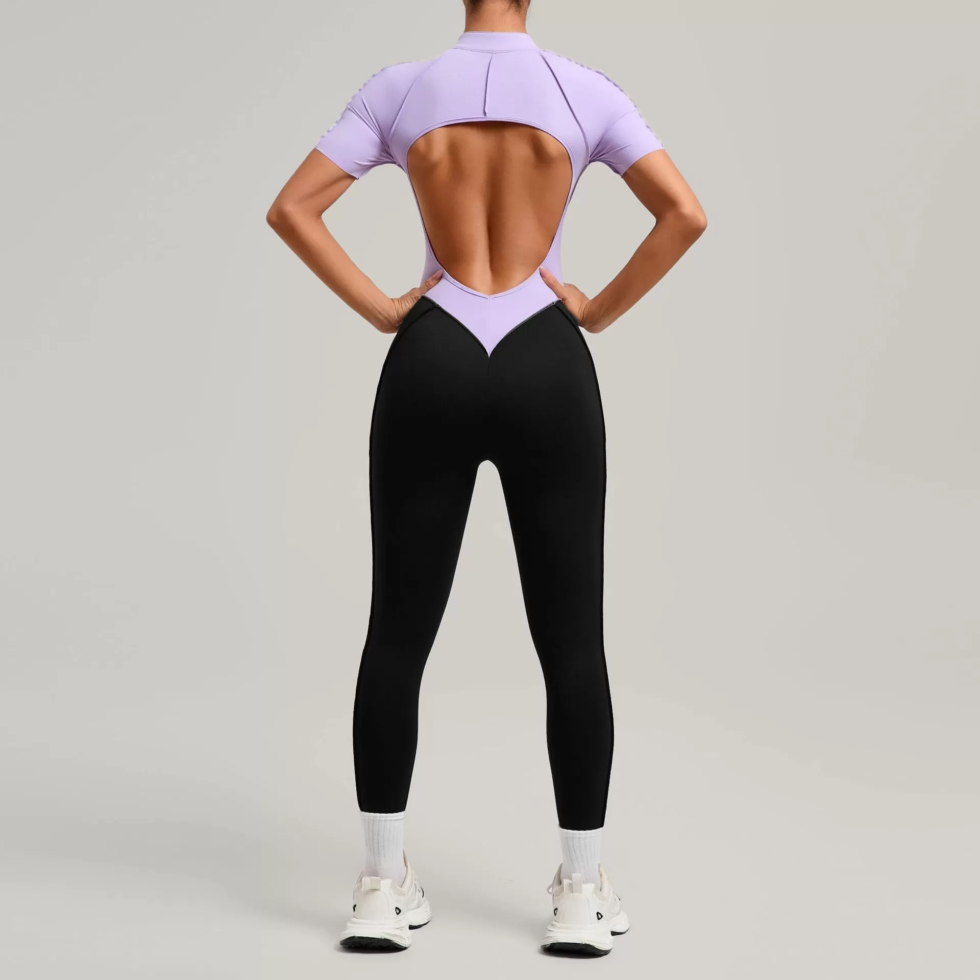 One Piece Bodysuit Women Zipper Short Sleeve Active Suit Dance Fitness Sport Wear Tight Open Collar Yoga Jumpsuits FGB6093