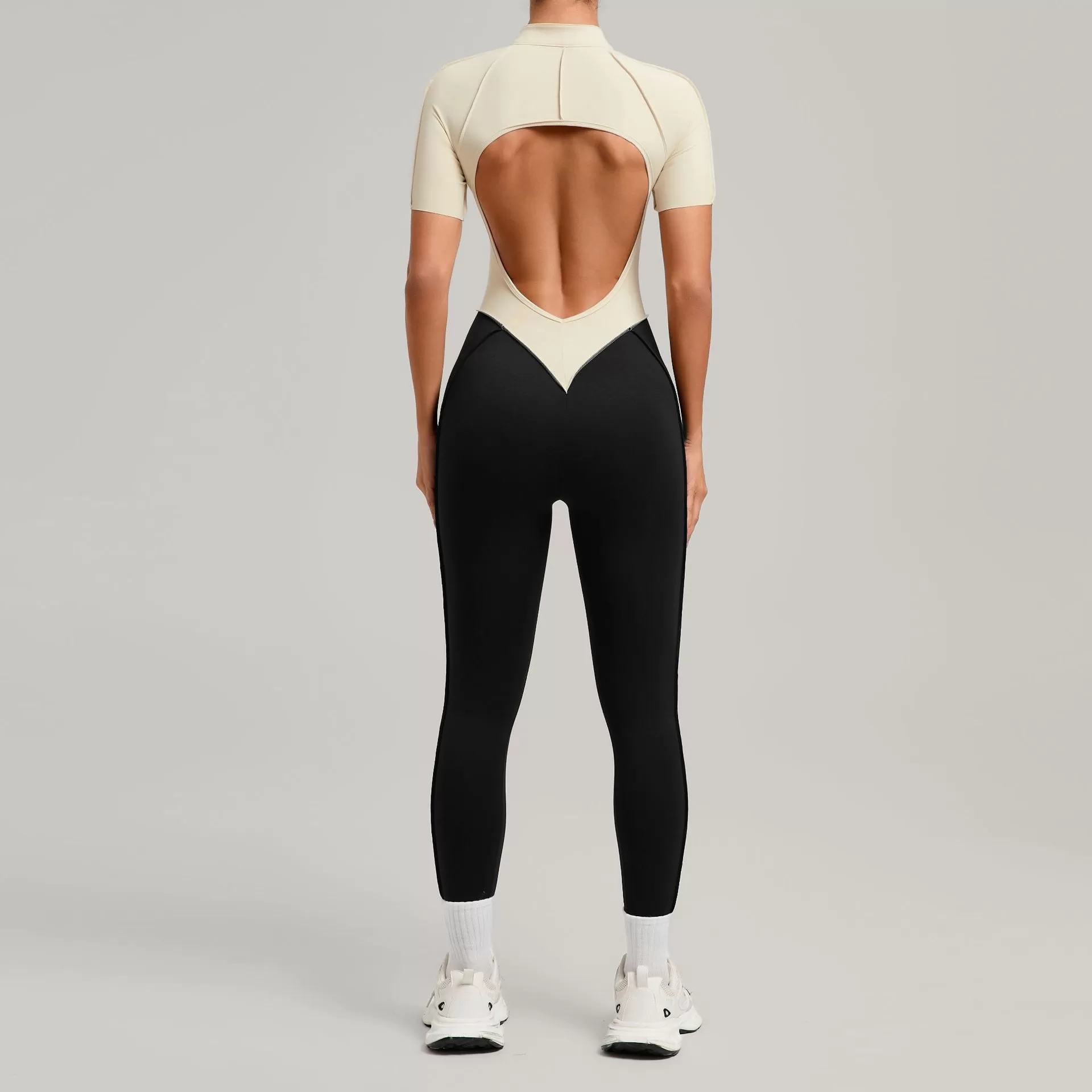 One Piece Bodysuit Women Zipper Short Sleeve Active Suit Dance Fitness Sport Wear Tight Open Collar Yoga Jumpsuits FGB6093