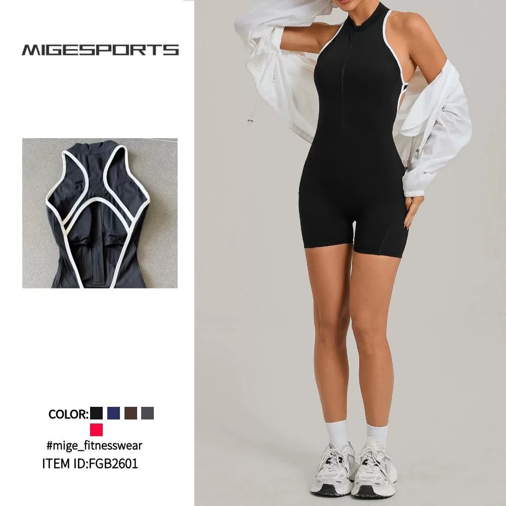 Jumpsuit One Piece Set Spring High-intensity Exercise Bodysuit With Zipper Gym Fitness Sets FGB2601