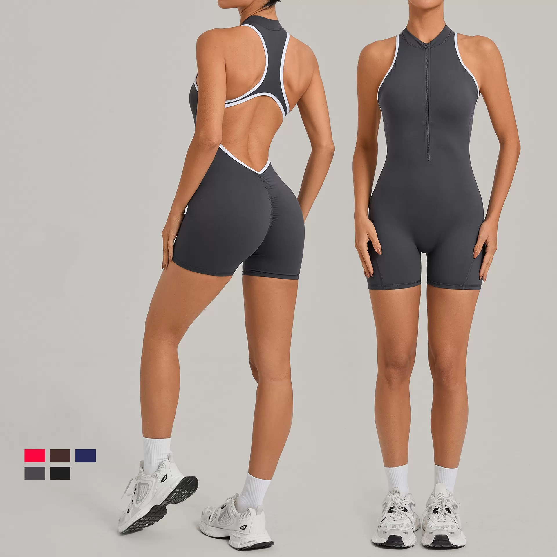 Jumpsuit One Piece Set Spring High-intensity Exercise Bodysuit With Zipper Gym Fitness Sets FGB2601