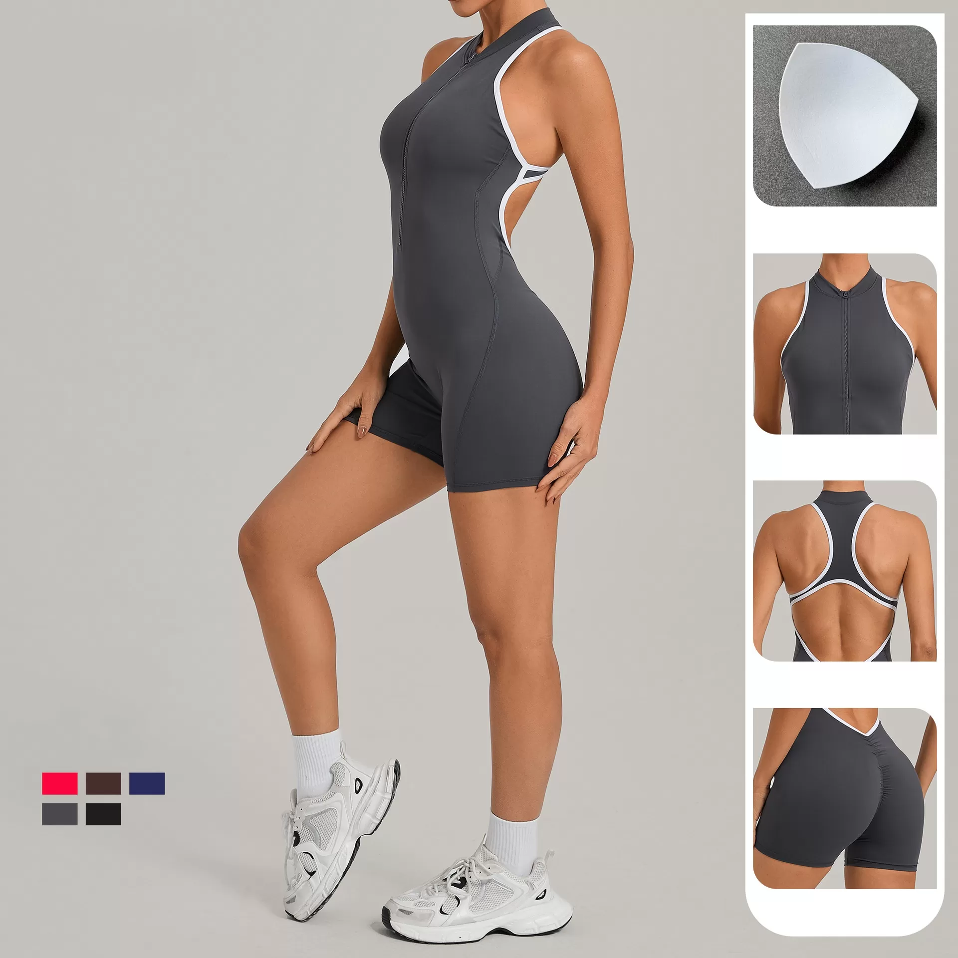 Jumpsuit One Piece Set Spring High-intensity Exercise Bodysuit With Zipper Gym Fitness Sets FGB2601