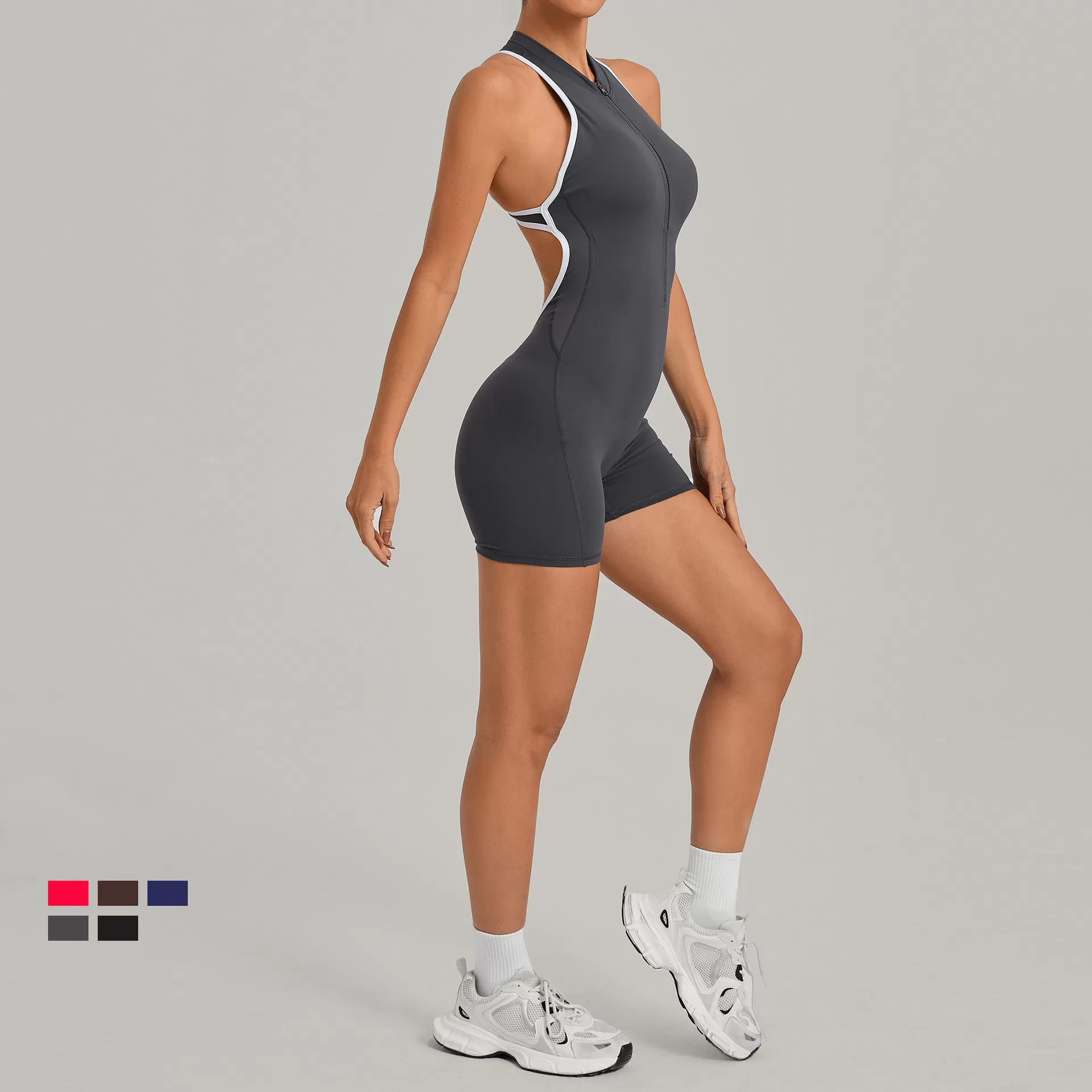 Jumpsuit One Piece Set Spring High-intensity Exercise Bodysuit With Zipper Gym Fitness Sets FGB2601