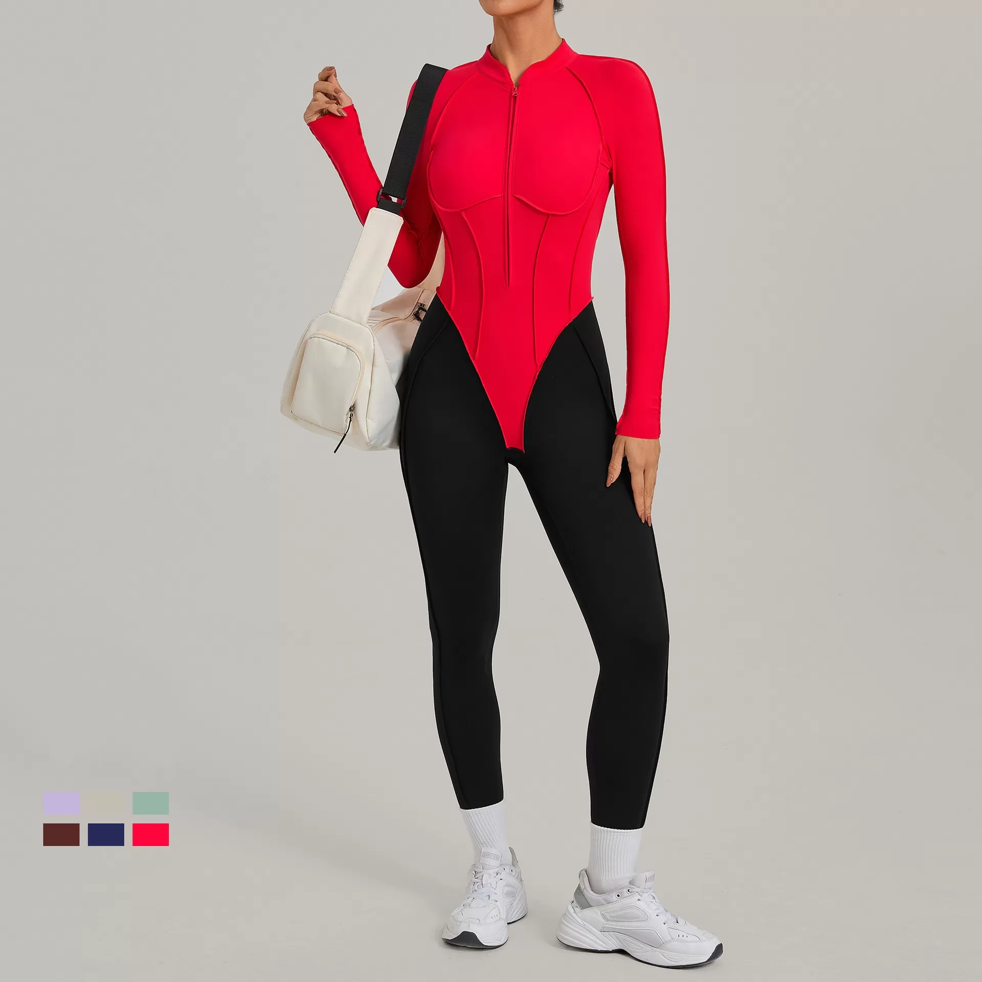 One Piece Spandex Women's Long Sleeve Yoga Sports Jumpsuits Gym Workout Jumpsuit With Zip FGB16617