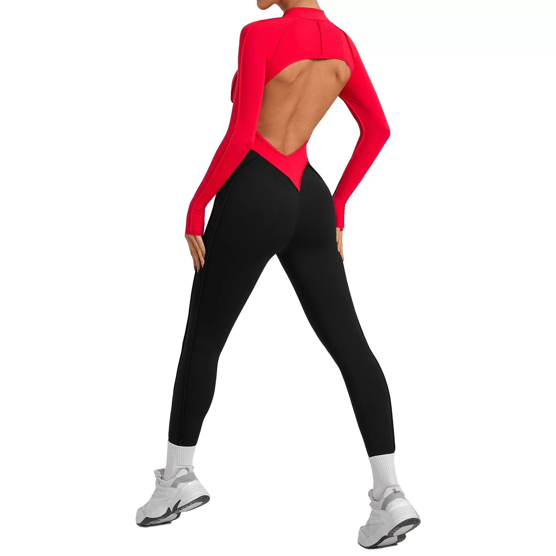 One Piece Spandex Women's Long Sleeve Yoga Sports Jumpsuits Gym Workout Jumpsuit With Zip FGB16617
