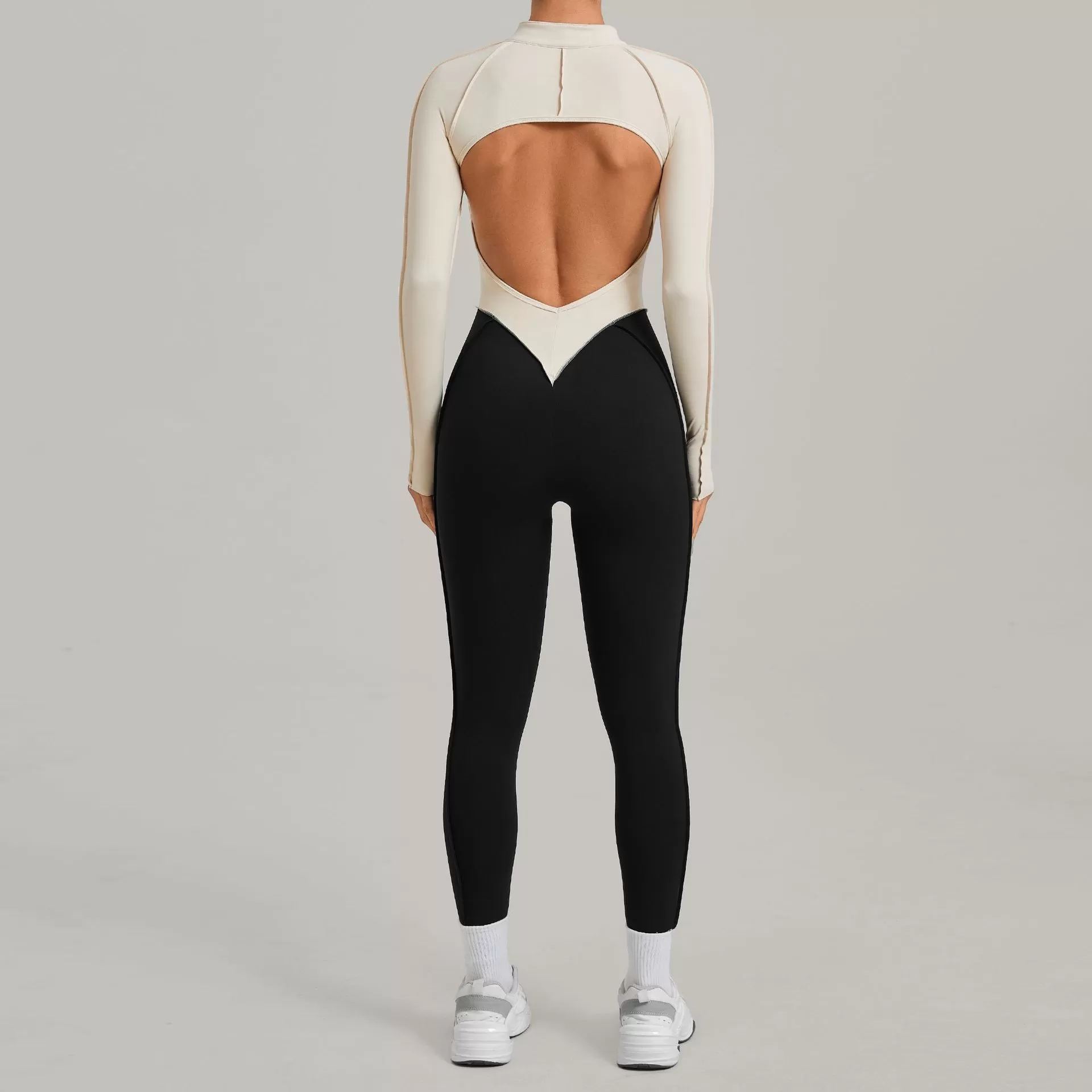 One Piece Spandex Women's Long Sleeve Yoga Sports Jumpsuits Gym Workout Jumpsuit With Zip FGB16617