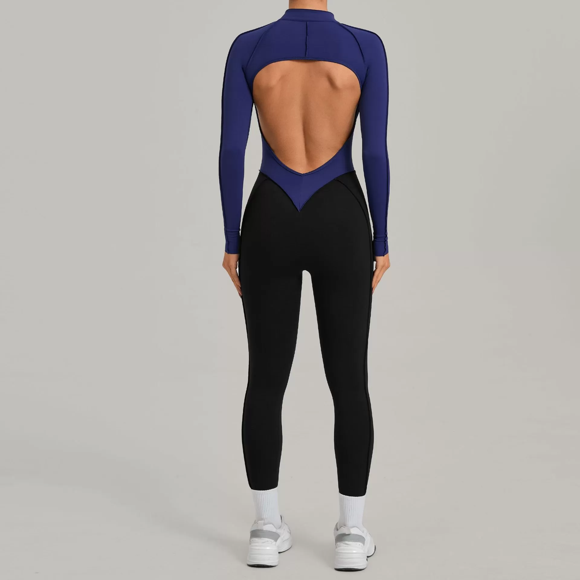 One Piece Spandex Women's Long Sleeve Yoga Sports Jumpsuits Gym Workout Jumpsuit With Zip FGB16617