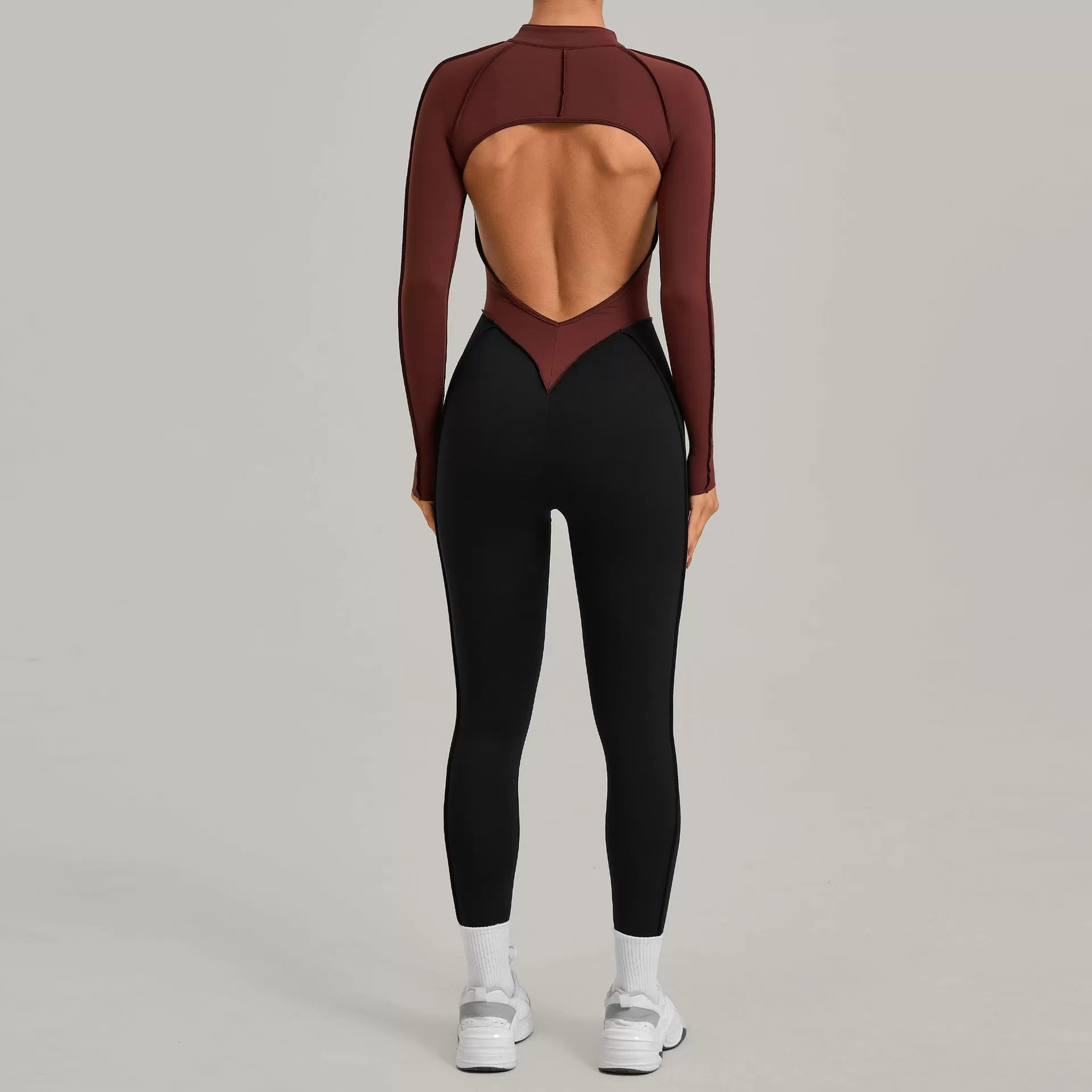 One Piece Spandex Women's Long Sleeve Yoga Sports Jumpsuits Gym Workout Jumpsuit With Zip FGB16617