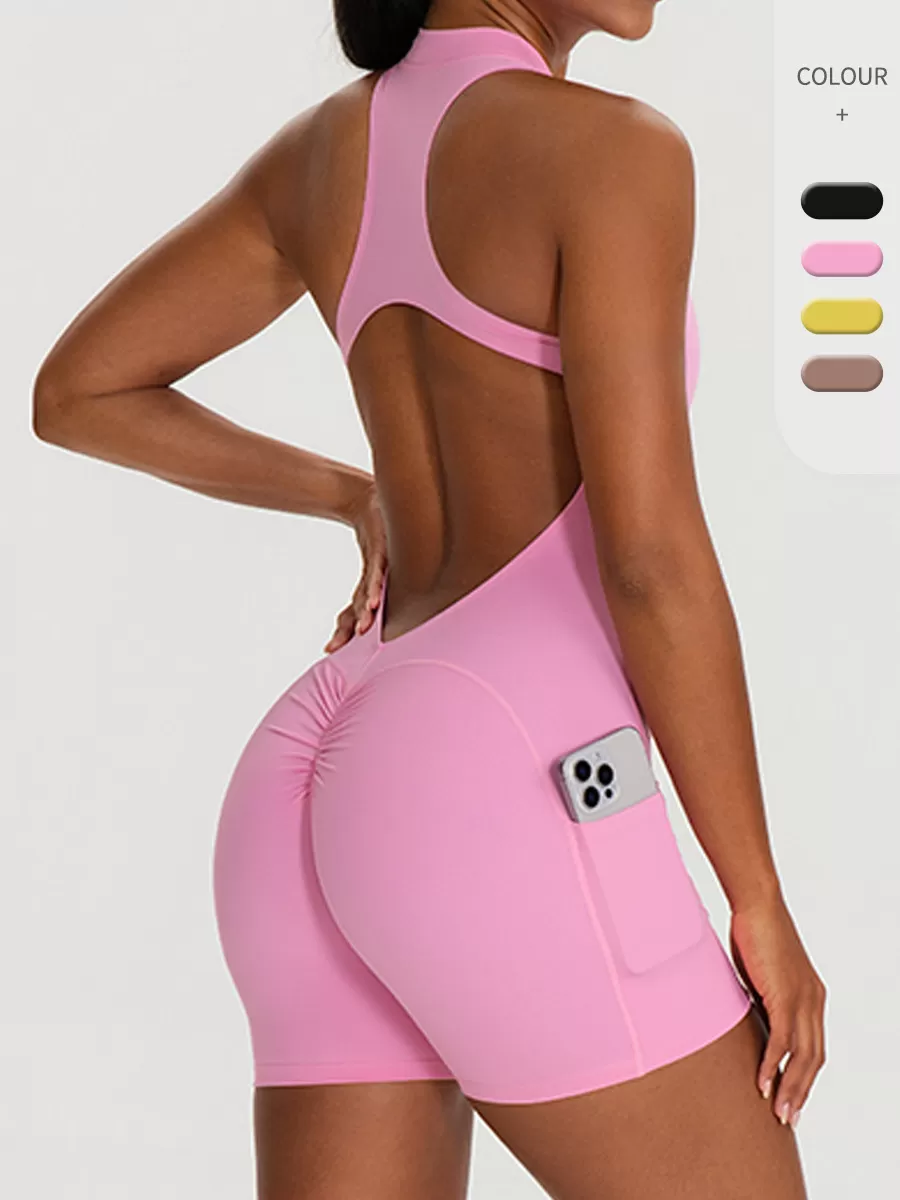 New Yoga Jumpsuit One Piece Shorts Set Spring High-intensity Exercise Bodysuit With Zipper Gym Fitness FGB62106