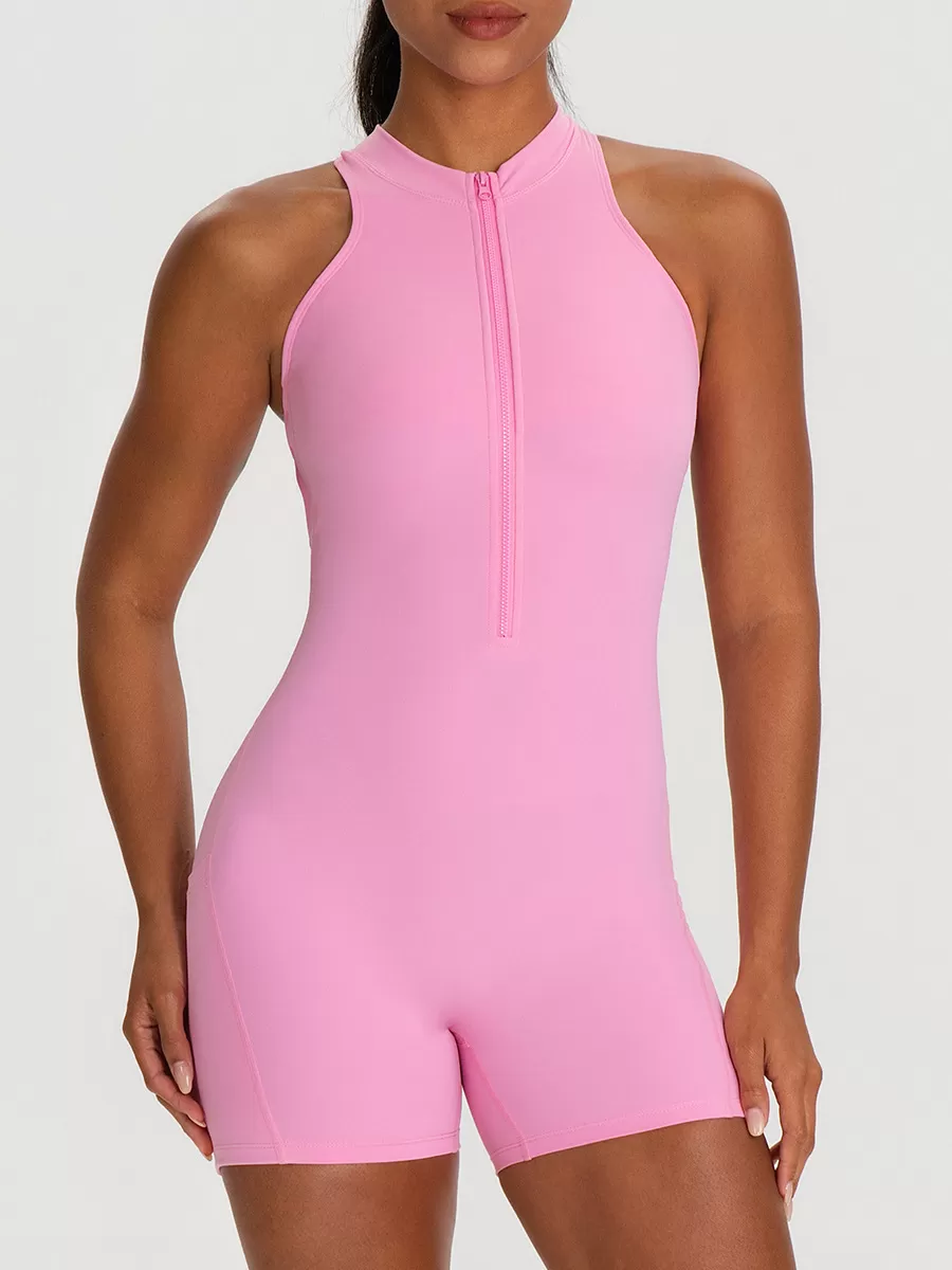 New Yoga Jumpsuit One Piece Shorts Set Spring High-intensity Exercise Bodysuit With Zipper Gym Fitness FGB62106