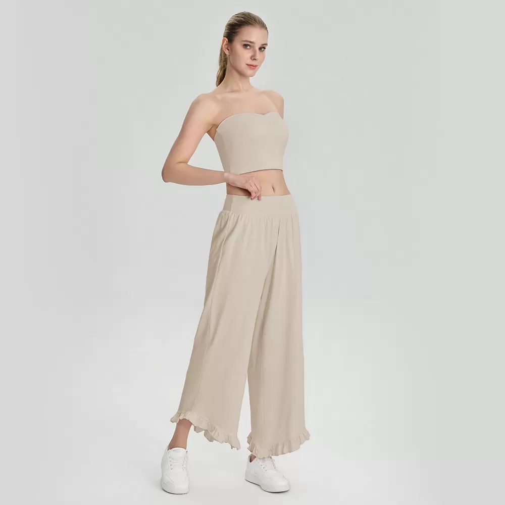 New Gym Fitness Sets Breathable Strapless Bandeau Sports Bra and Pants Yoga Two Piece Set for Women FGB62107+62308