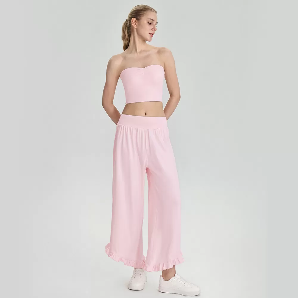 New Gym Fitness Sets Breathable Strapless Bandeau Sports Bra and Pants Yoga Two Piece Set for Women FGB62107+62308