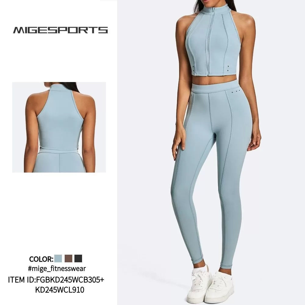 Women Gym Apparel Yoga Suit Tank Crop Top and Leggings Sets Summer Activewear Training Wear Ladies Gym Fitness Clothes FGBKD245WCB305+KD245WCL910