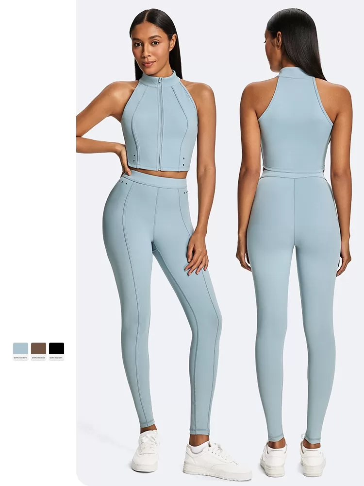 Women Gym Apparel Yoga Suit Tank Crop Top and Leggings Sets Summer Activewear Training Wear Ladies Gym Fitness Clothes FGBKD245WCB305+KD245WCL910