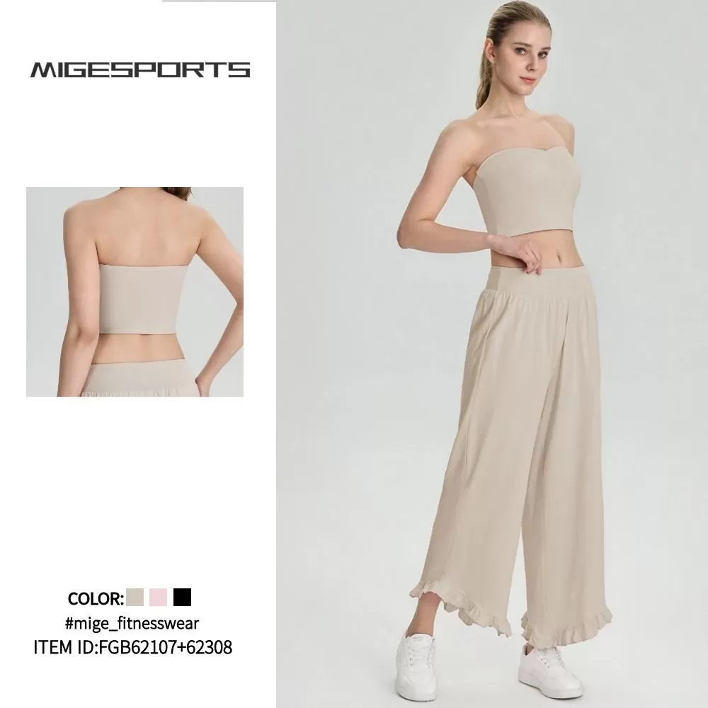 New Gym Fitness Sets Breathable Strapless Bandeau Sports Bra and Pants Yoga Two Piece Set for Women FGB62107+62308