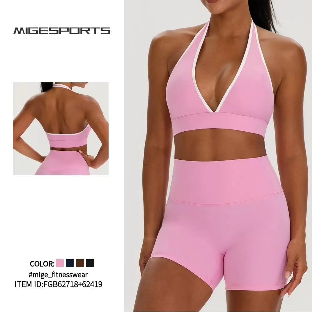 Women 2-Piece Fitness Yoga Shorts Wear Sports Bra Yoga Sets with the Yoga Wear FGB62718+62419