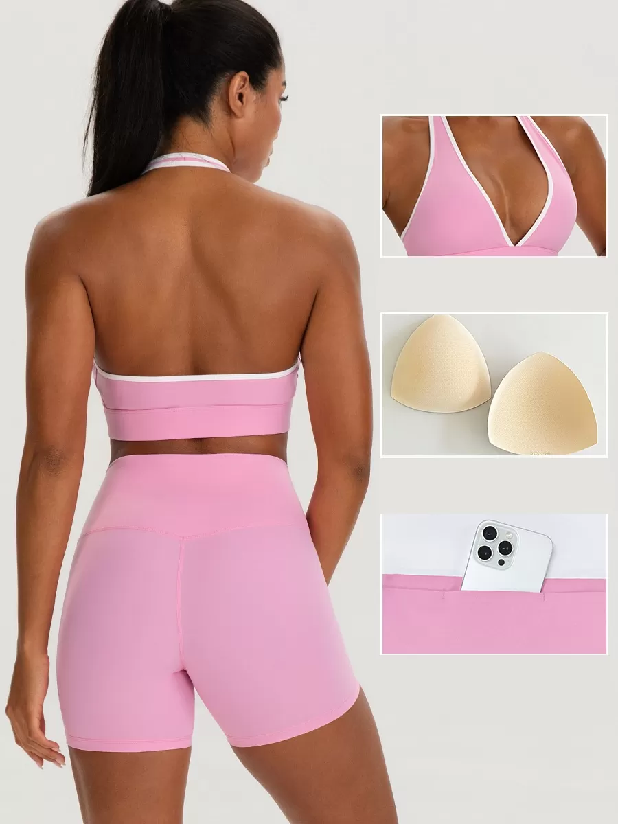 Women 2-Piece Fitness Yoga Shorts Wear Sports Bra Yoga Sets with the Yoga Wear FGB62718+62419