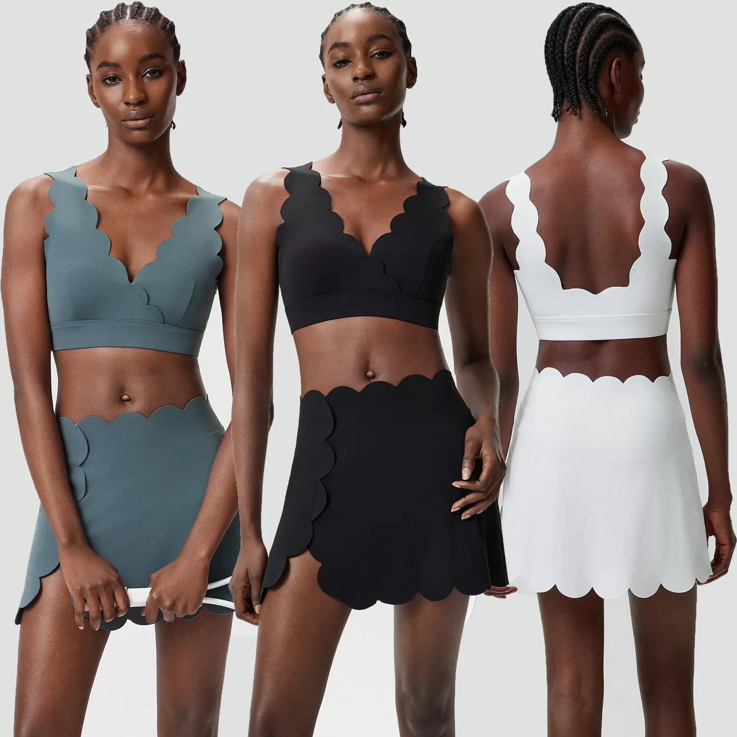 Women's Activewear Sport Crop Top Breathable Workout Bra Elastic Fitness Skirts 2 Piece Gym Yoga Sets FGBYB604+SP664