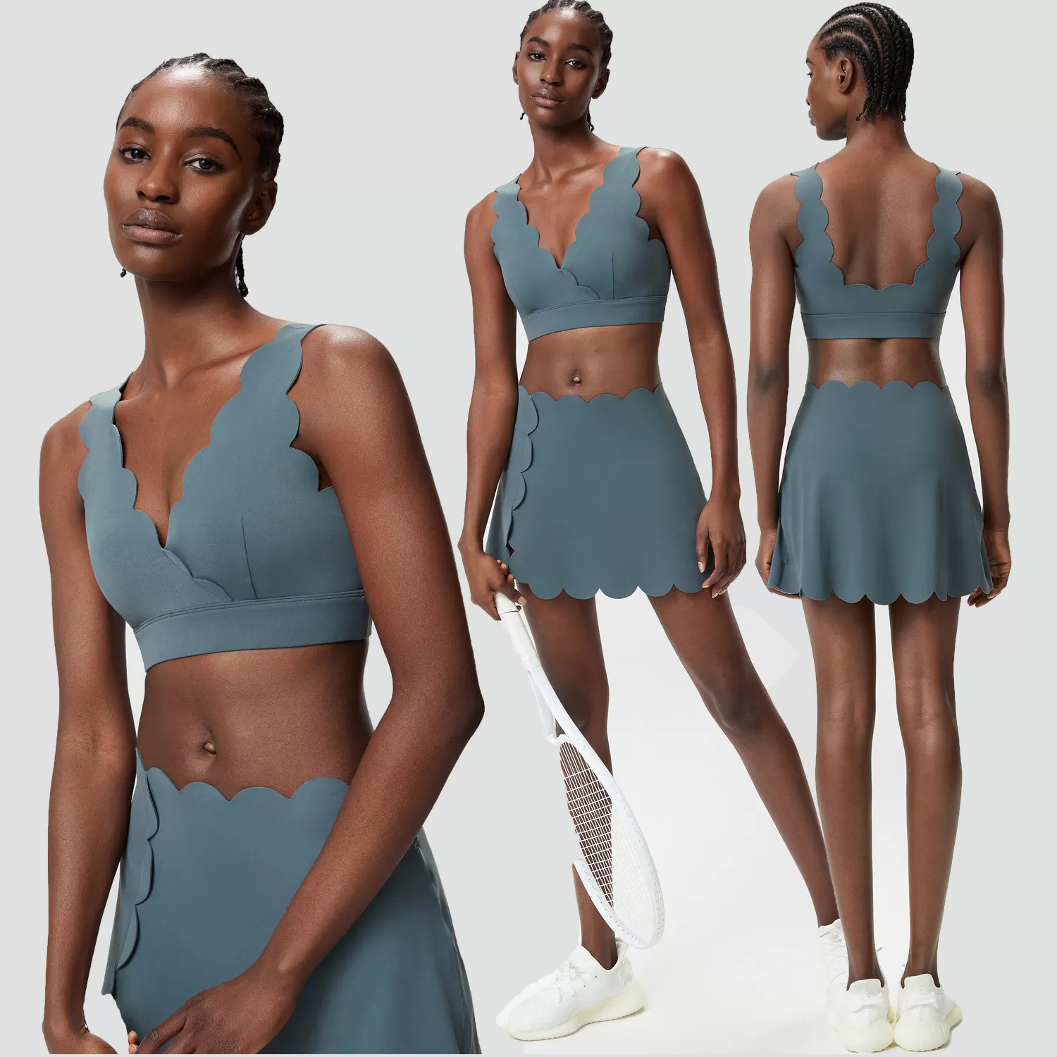 Women's Activewear Sport Crop Top Breathable Workout Bra Elastic Fitness Skirts 2 Piece Gym Yoga Sets FGBYB604+SP664