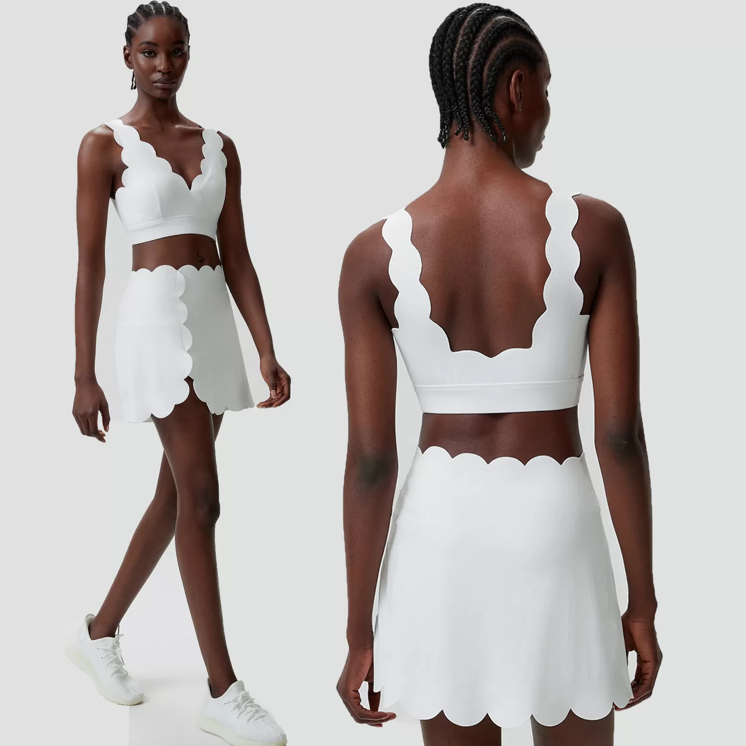 Women's Activewear Sport Crop Top Breathable Workout Bra Elastic Fitness Skirts 2 Piece Gym Yoga Sets FGBYB604+SP664