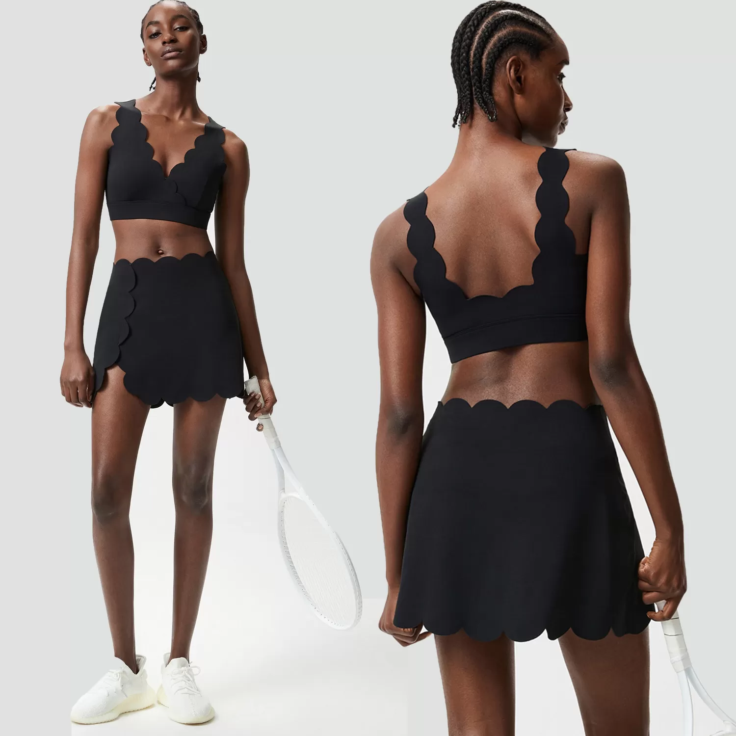 Women's Activewear Sport Crop Top Breathable Workout Bra Elastic Fitness Skirts 2 Piece Gym Yoga Sets FGBYB604+SP664