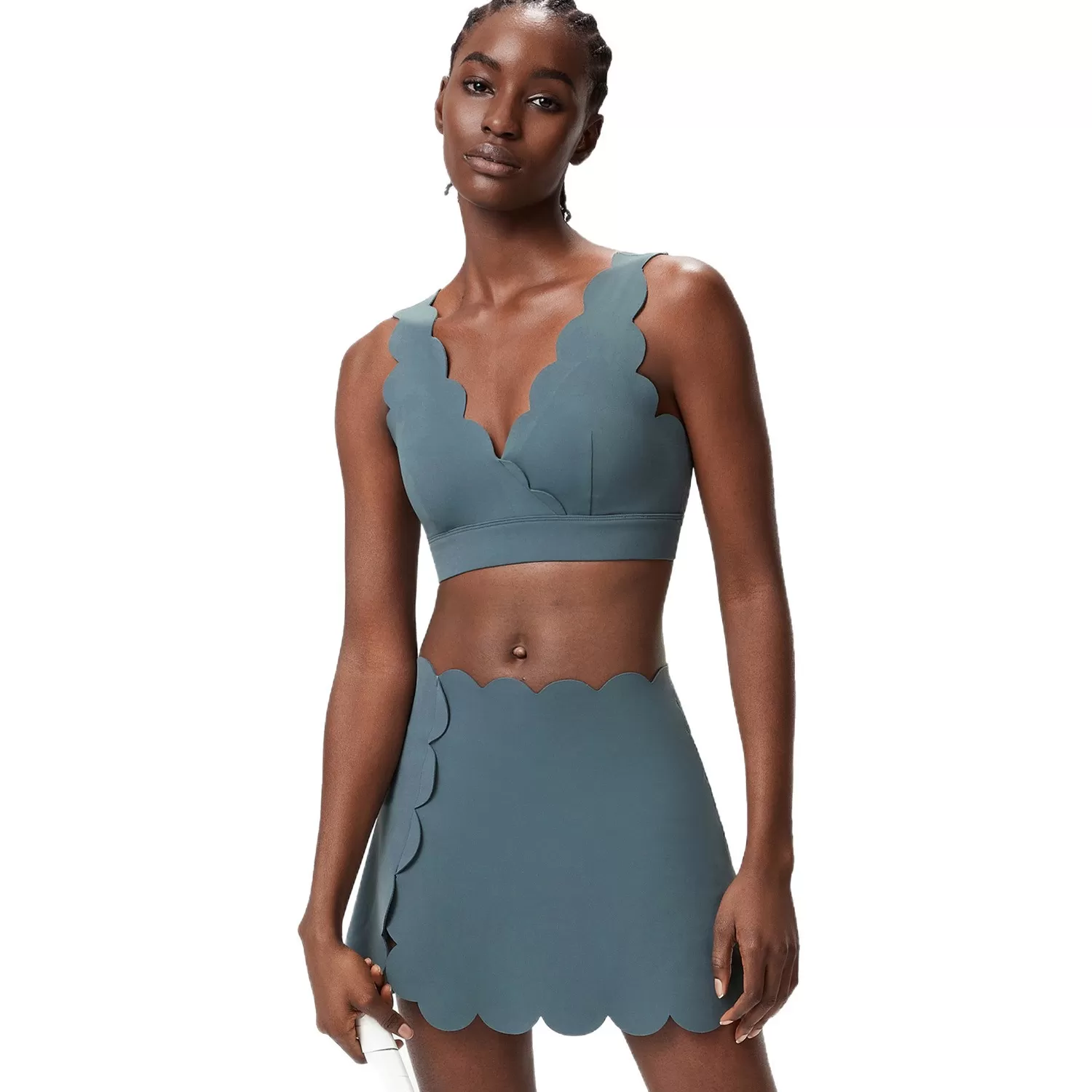 Women's Activewear Sport Crop Top Breathable Workout Bra Elastic Fitness Skirts 2 Piece Gym Yoga Sets FGBYB604+SP664