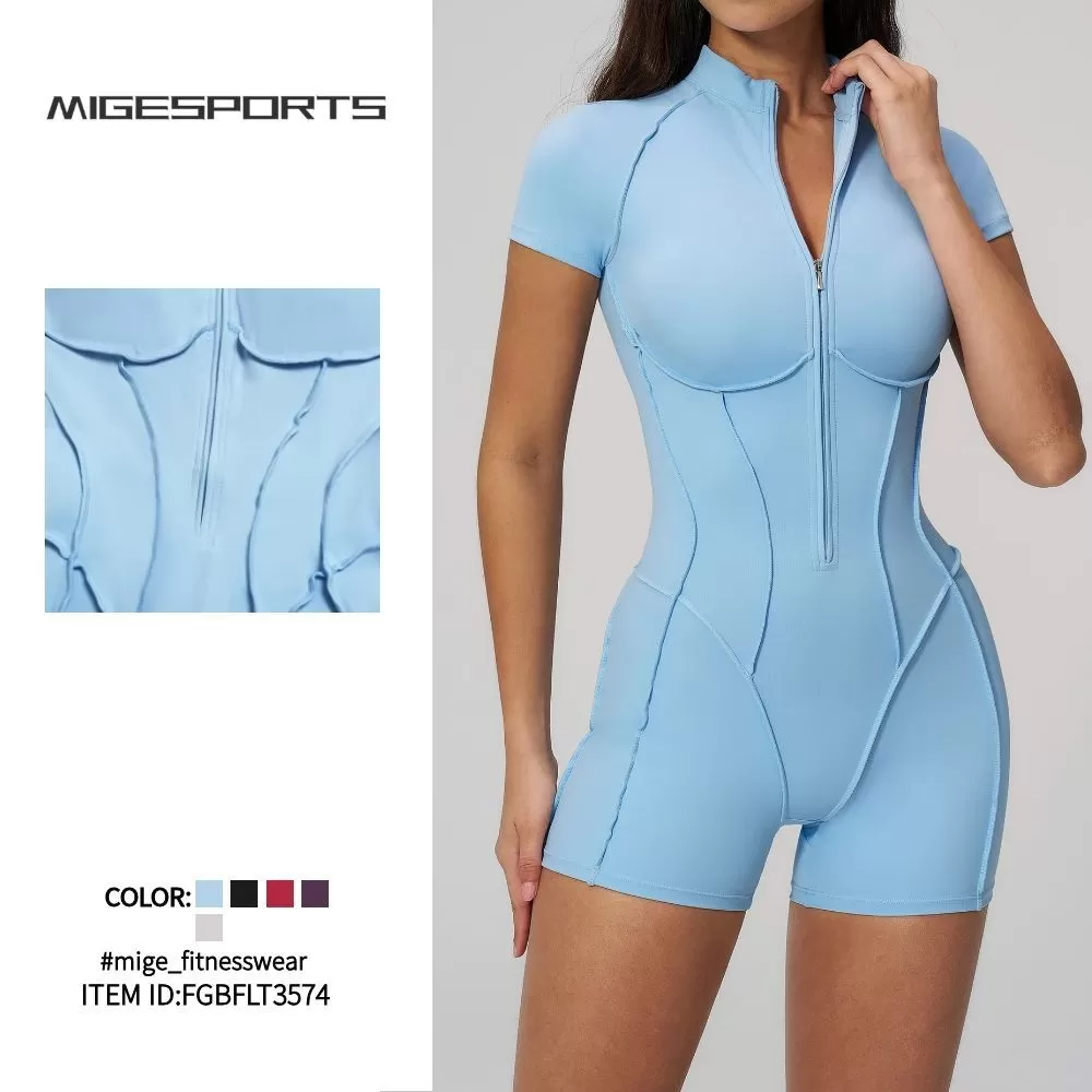 New Yoga Jumpsuit One Piece Shorts Set Spring High-intensity Exercise Bodysuit With Zipper Fitness Sets FGBFLT3574