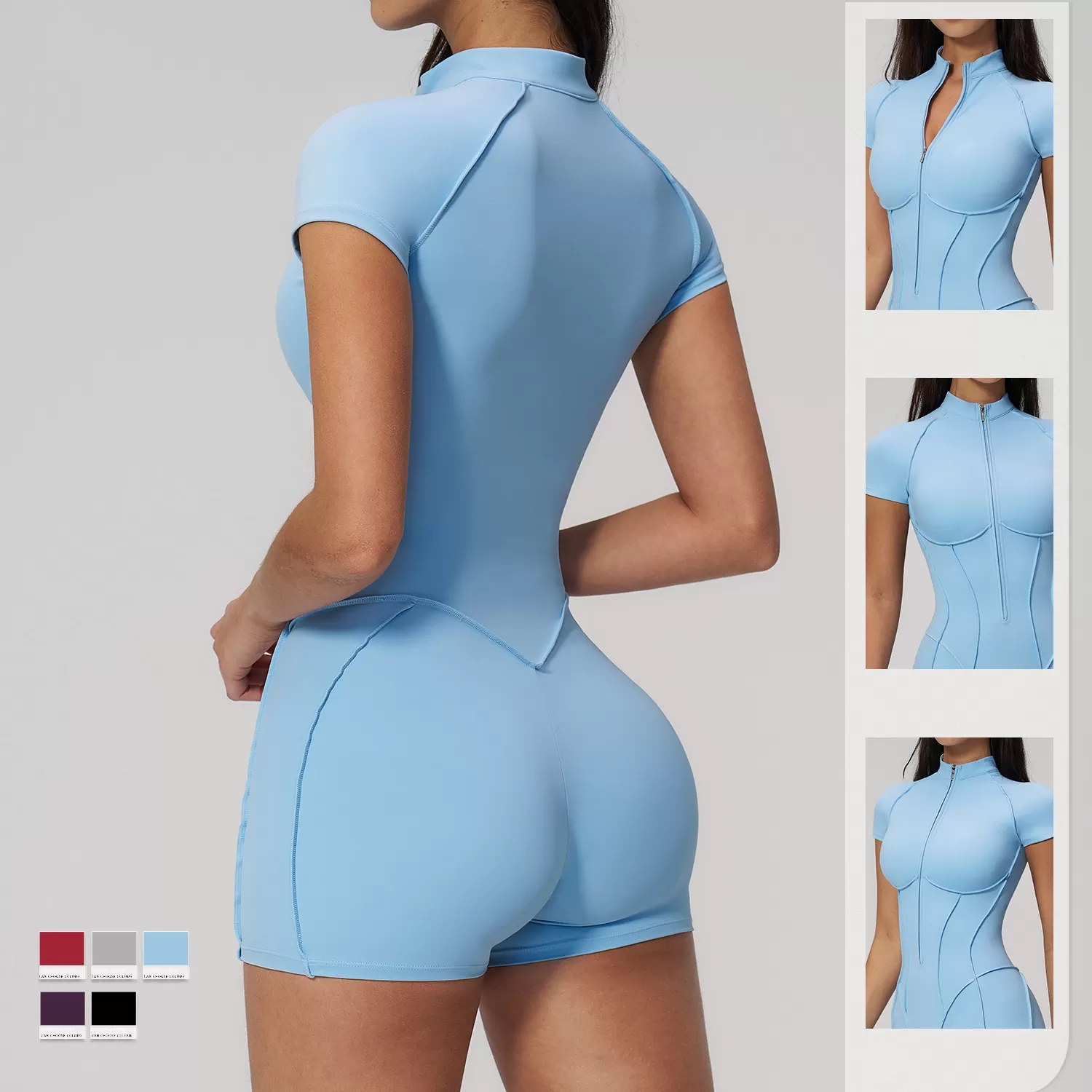 New Yoga Jumpsuit One Piece Shorts Set Spring High-intensity Exercise Bodysuit With Zipper Fitness Sets FGBFLT3574