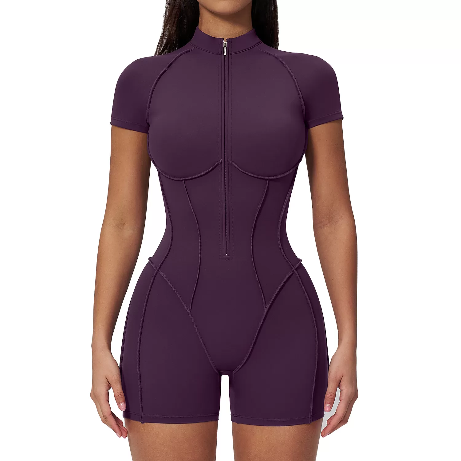 New Yoga Jumpsuit One Piece Shorts Set Spring High-intensity Exercise Bodysuit With Zipper Fitness Sets FGBFLT3574